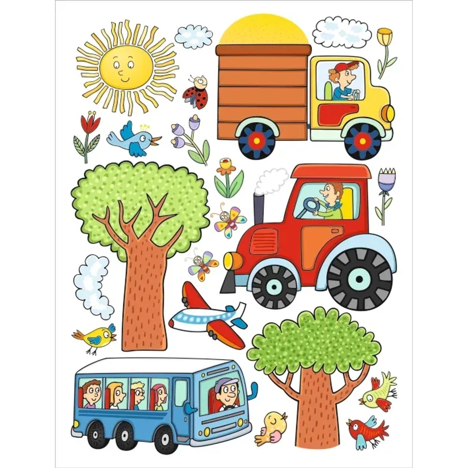 Sanders & Sanders Wandtattoo Fahrzeuge Rot Grün und Blau 65 x 85 cm 600166