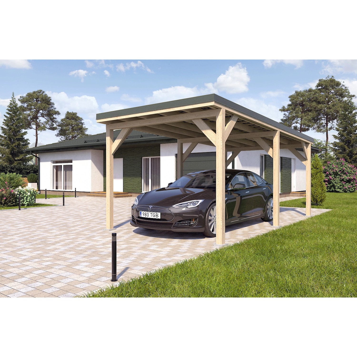 Holzbrüder Carport Ralf 18m² Natur-Dornengrün