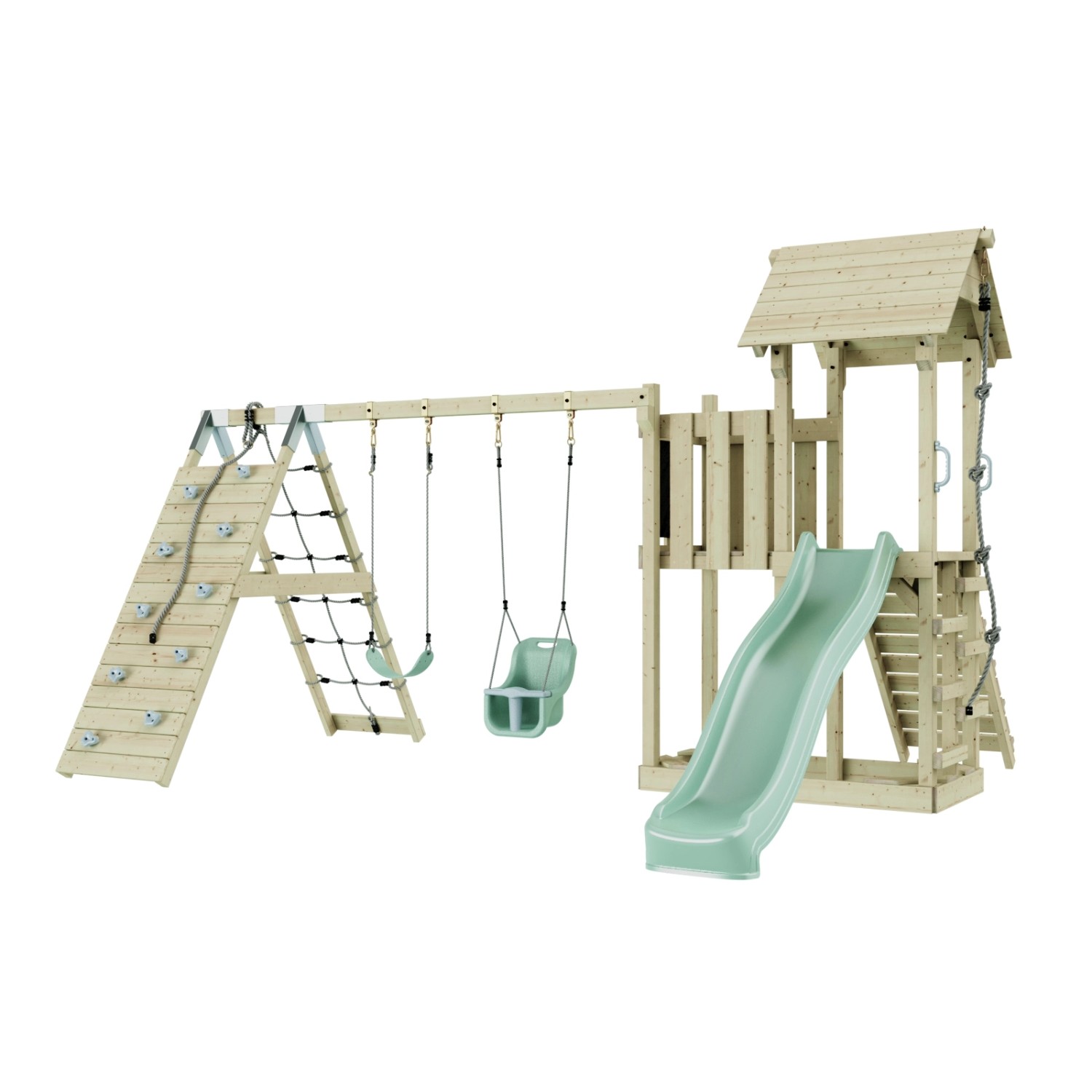 OutdoorToys Spielturm Roskilde mit Babyschaukel Mintgrün