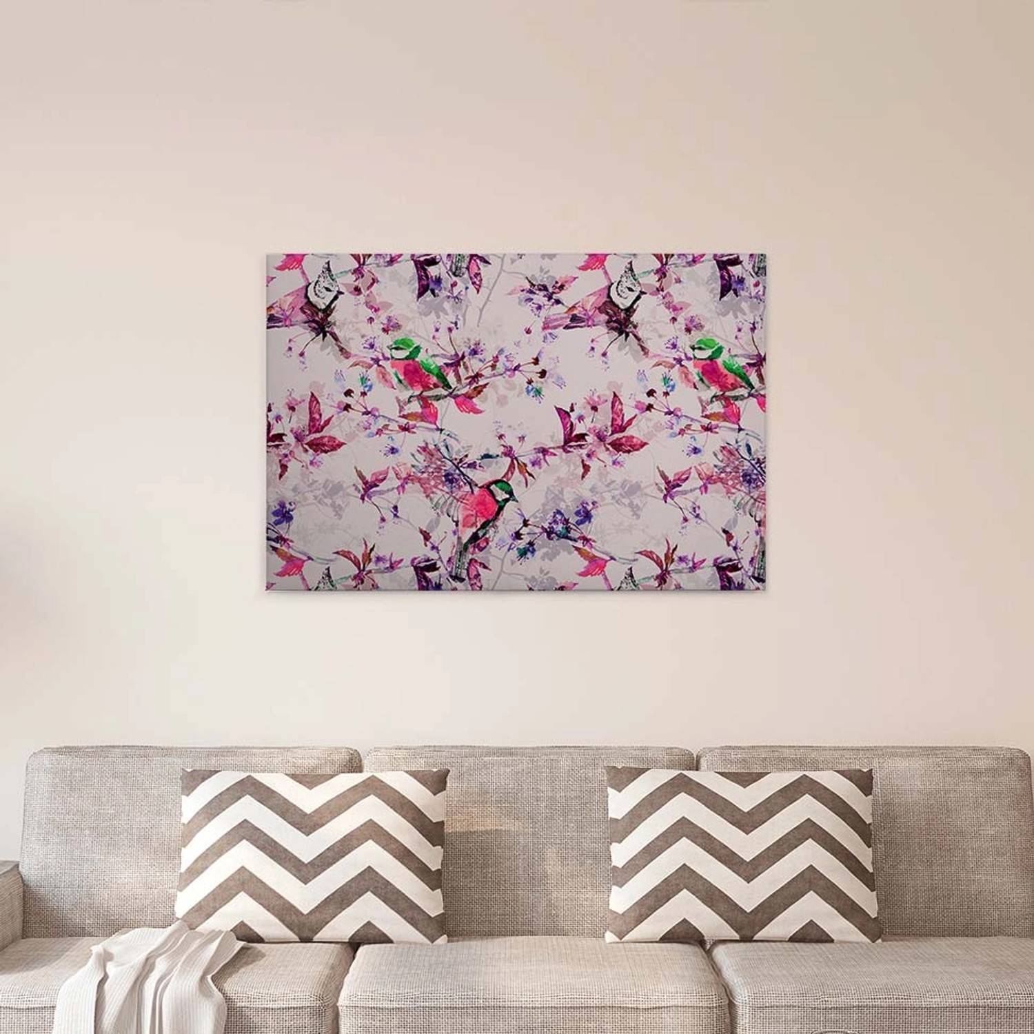 Bricoflor Vogel Bild In Pink Leinwand Bild Mit Vögeln Und Blumen Auf Canvas Lila Wohnzimmer Und Schlafzimmer Bild Auf Keilrahmen Im Querformat