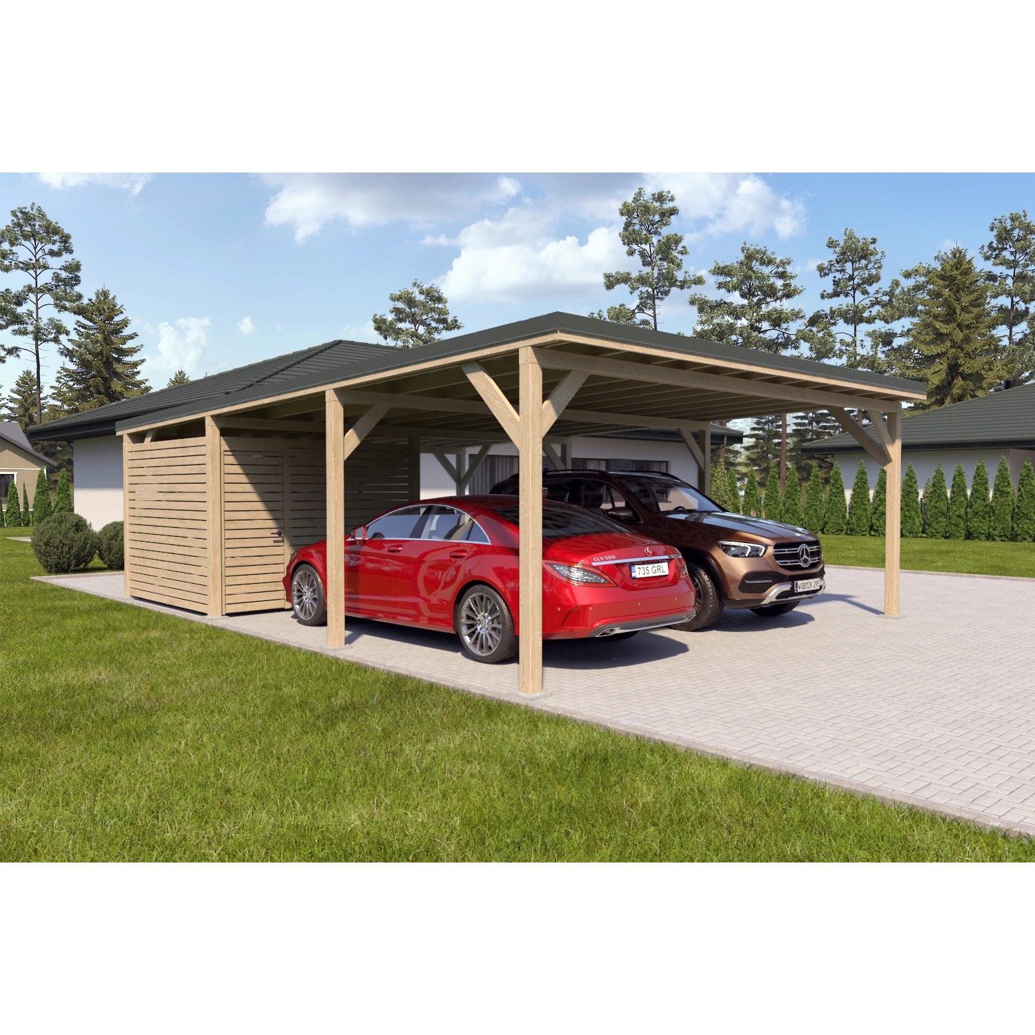Holzbrüder Carport Ralf 52m² mit kl. Geräteraum Impräg.-Dornengrün