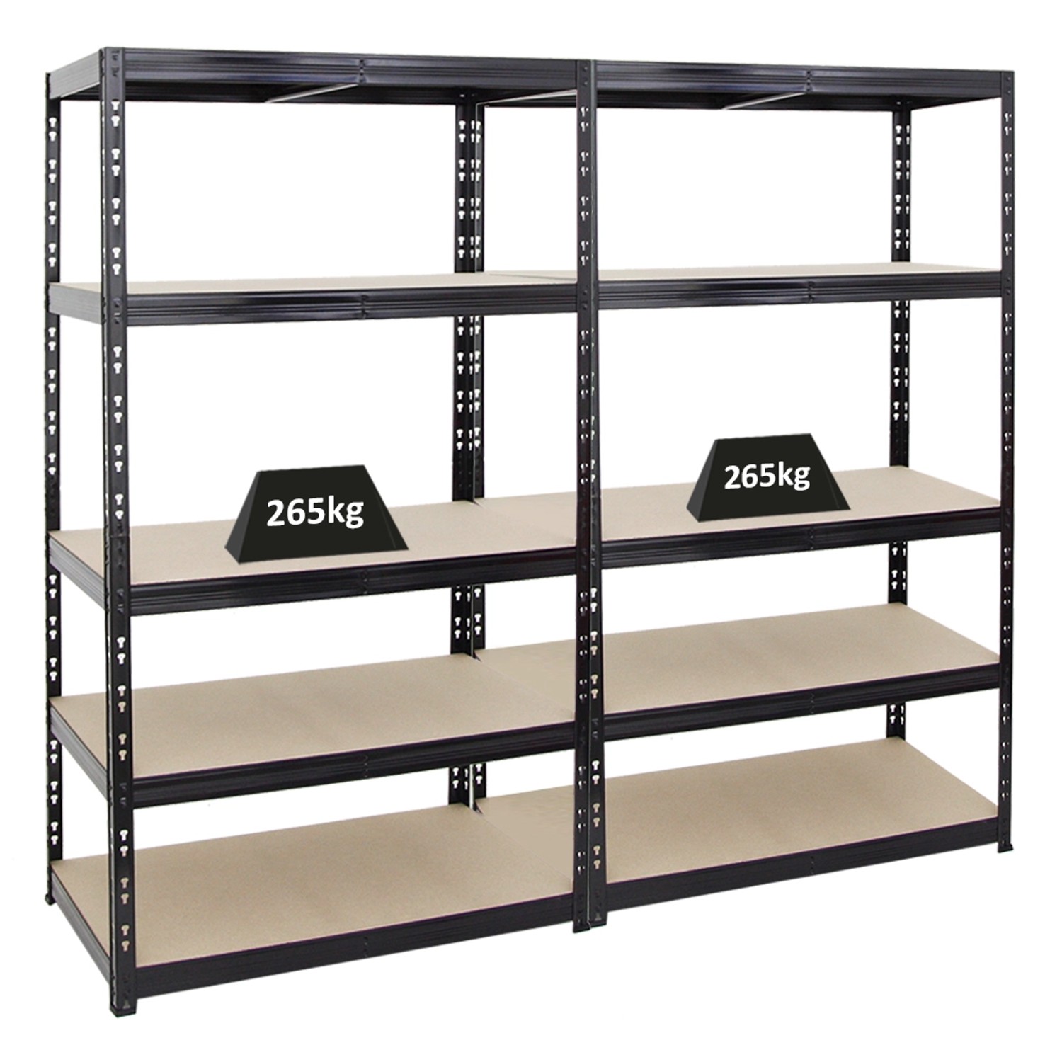 PROREGAL Mega Deal 2x Schwerlastregal Tiger HxBxT 180 x 100 x 60 cm Fachlast 265 kg 5-Ebenen Schwarz