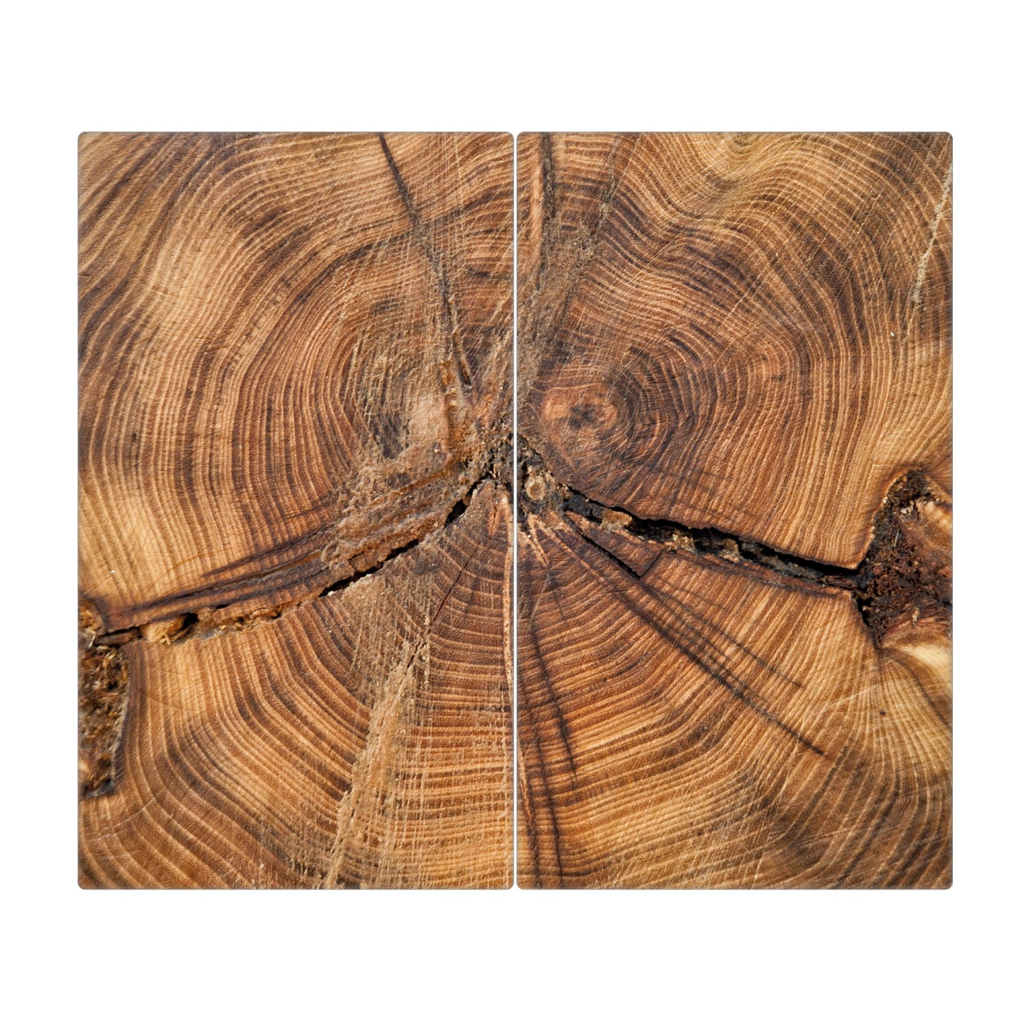 Banjado Herdabdeckplatte Glas 2 Teilig Je 30x52CM Schneidebrett Herdabdeckung Mit Motiv Jahresringe