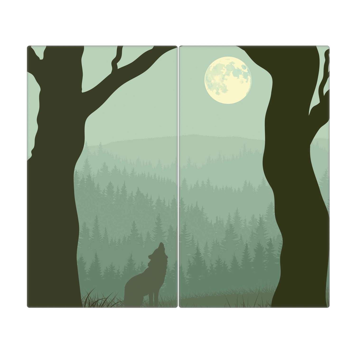 Banjado Herdabdeckplatte Glas 2 Teilig Je 30x52CM Schneidebrett Herdabdeckung Mit Motiv Heulender Wolf