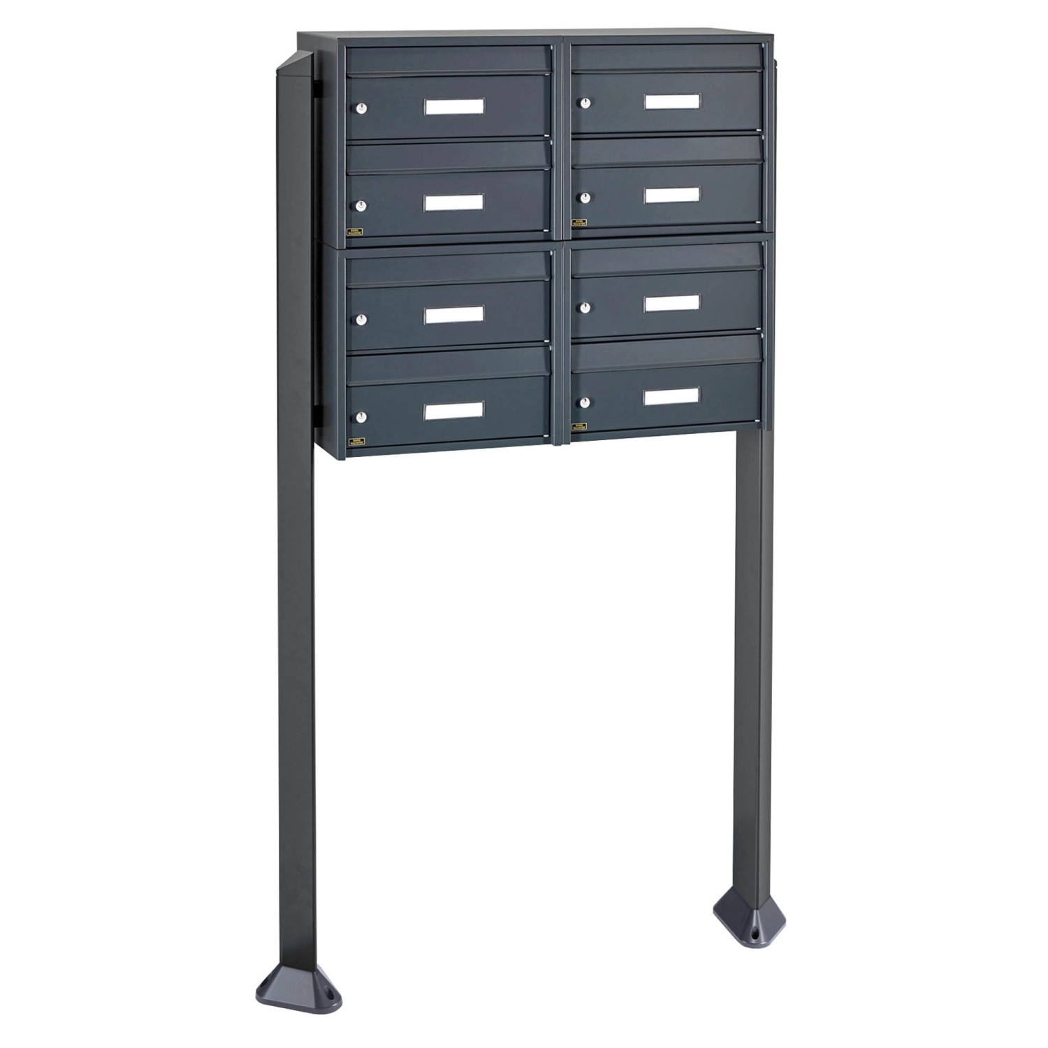 Burg Wächter Briefkasten mit Standfuß / Briefkasten 8 Parteien / Standbriefkasten Anthrazit / Standbriefkasten Freistehend / Namensschild