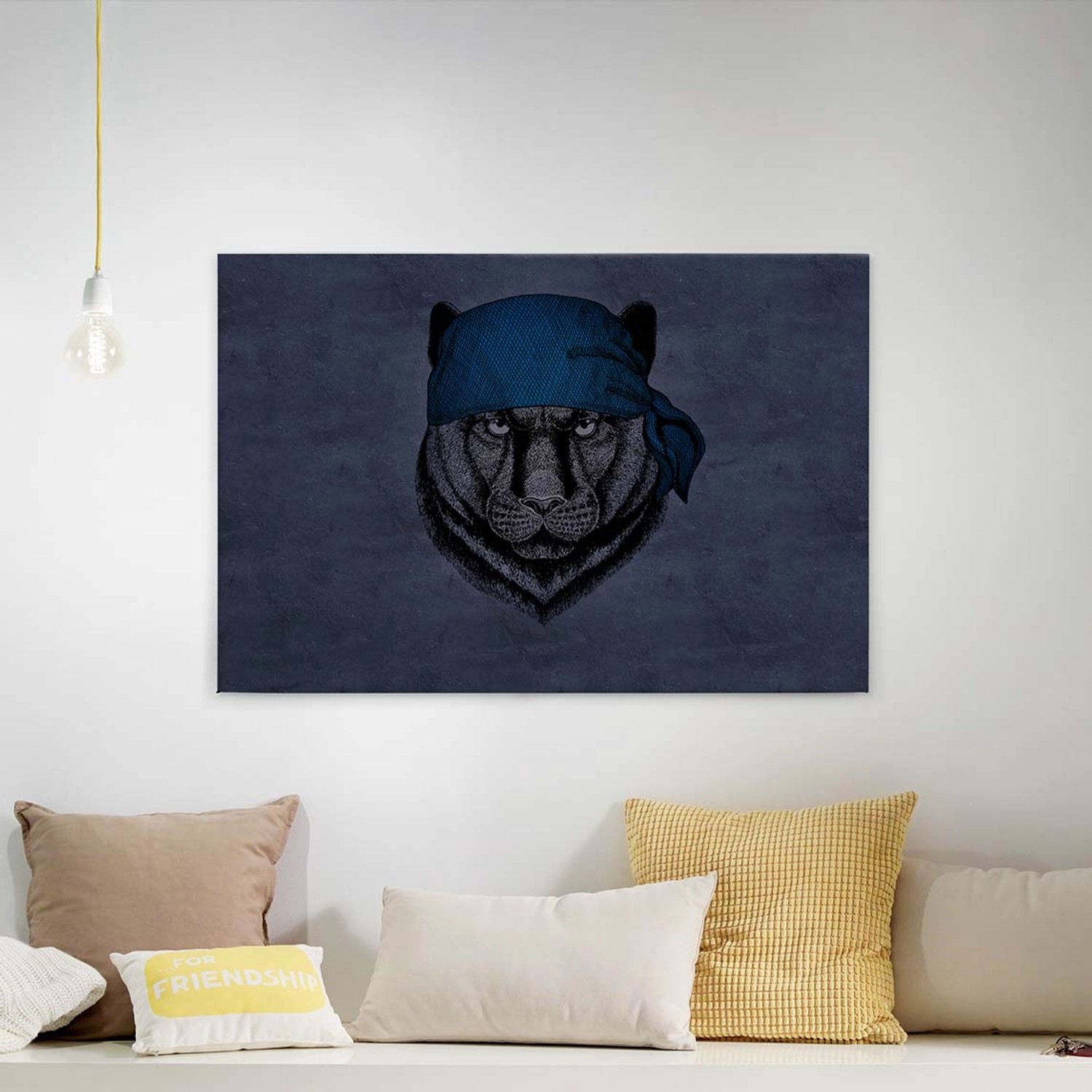 Bricoflor Leinwand Bild Panther Gezeichnet Blaues Wandbild Mit Tier Motiv Für Wohnzimmer Und Schlafzimmer Modernes Bild Auf Keilrahmen In Dunkelblau
