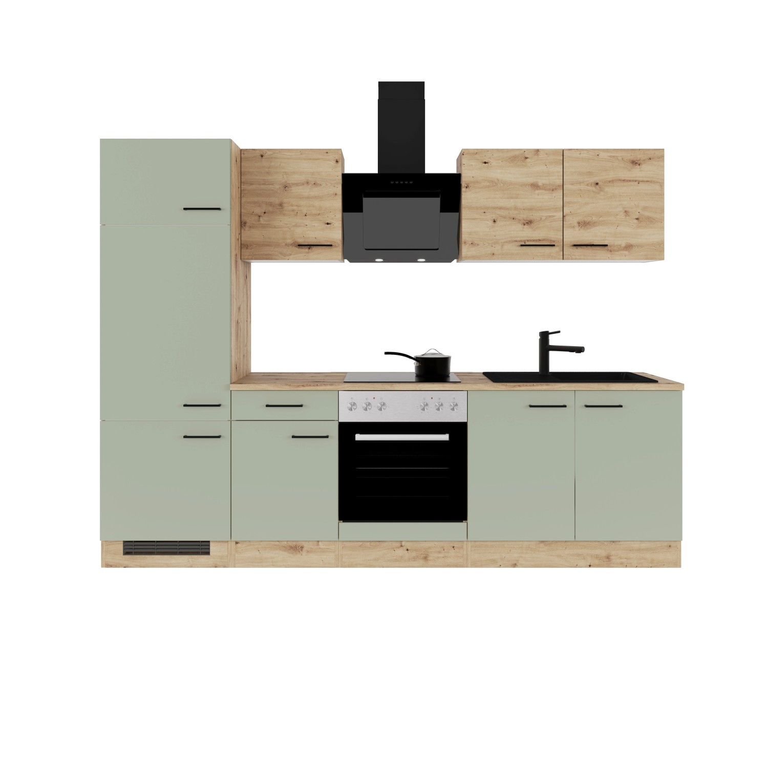 Flex-Well Exclusiv Küchenzeile Cara 270 cm Schilfgrün matt - Artisan Eiche