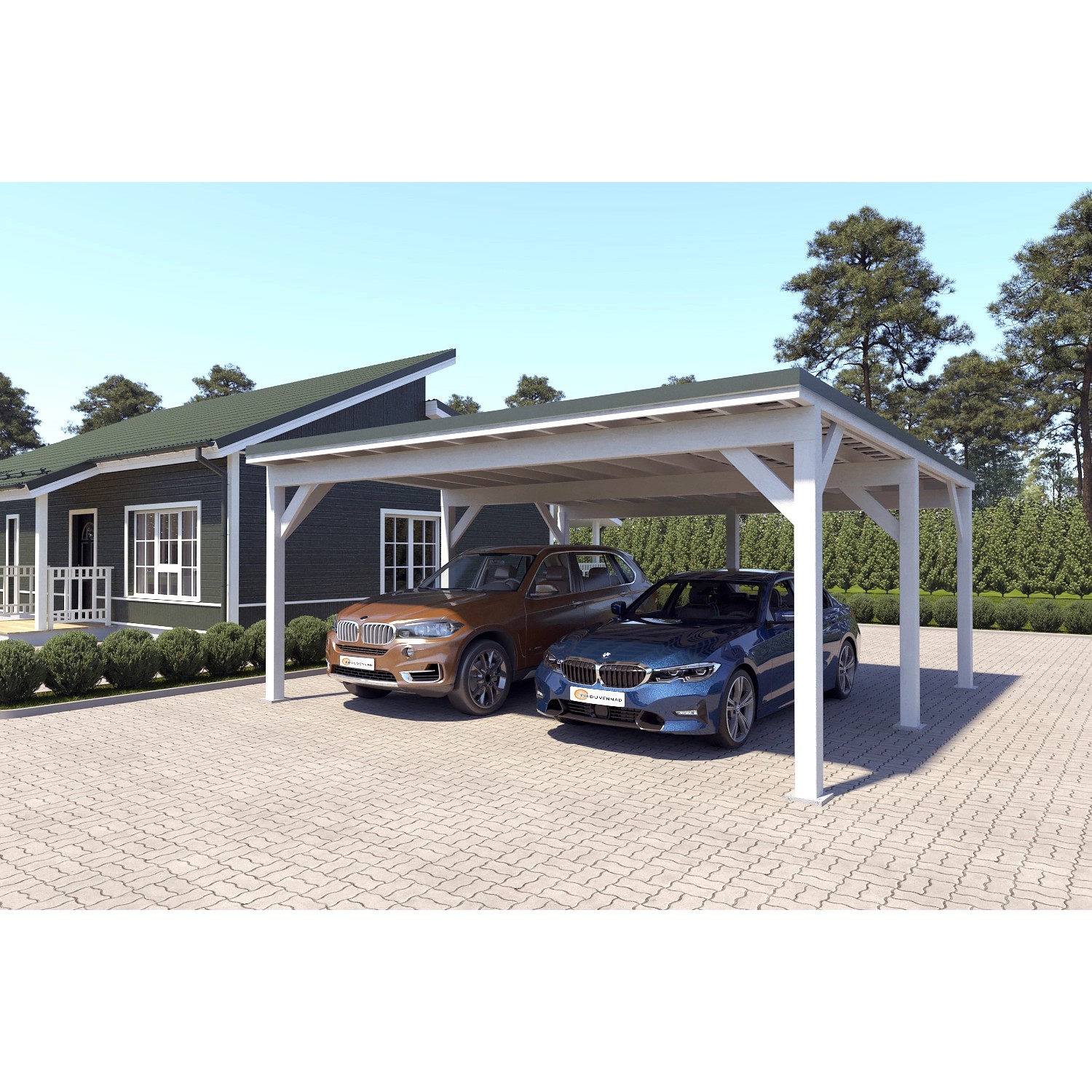 Holzbrüder Carport Ralf 36m² 150kg/m² Reinweiß-Dornengrün
