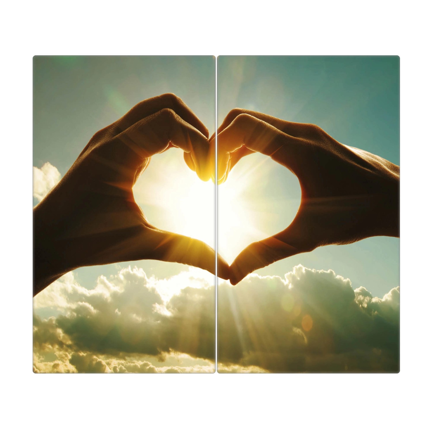 Banjado Herdabdeckplatte Glas 2 Teilig Je 30x52CM Schneidebrett Herdabdeckung Mit Motiv Sonne Im Herzen