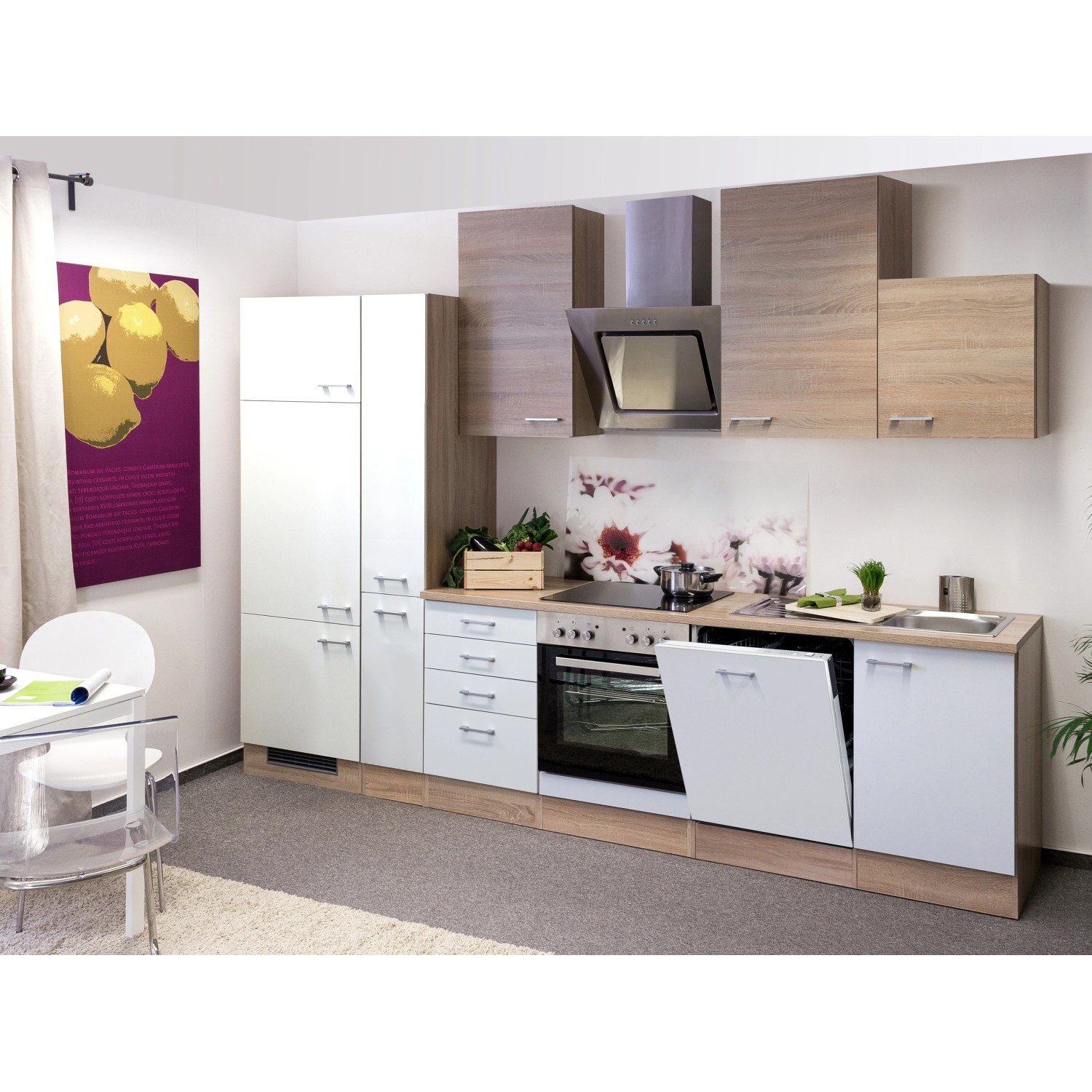 Flex-Well Classic Küchenzeile Florida 310 cm Sonoma Eiche-Weiß