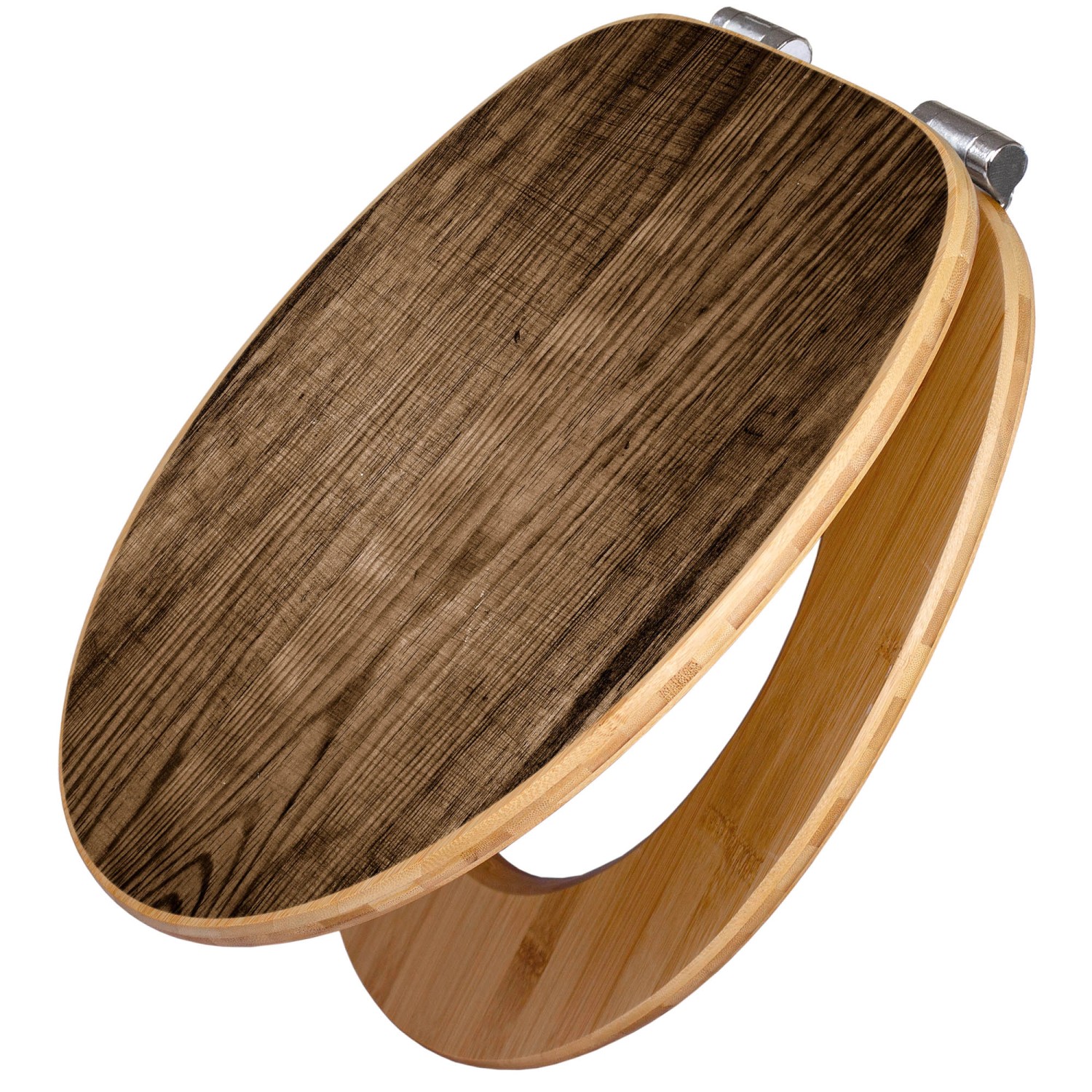 Banjado Design WC Sitz Bambus Holz Toilettendeckel Mit Absenkautomatik Klodeckel WC-Sitz Soft Close Mit Motiv Maserung Dunkel