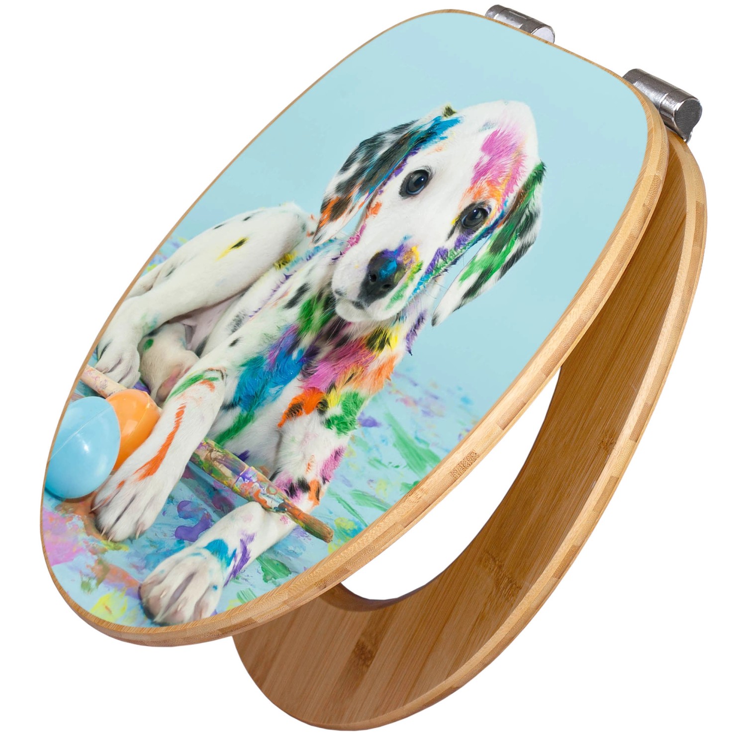 Banjado Design WC Sitz Bambus Holz Toilettendeckel Mit Absenkautomatik Klodeckel WC-Sitz Soft Close Mit Motiv Bunter Dalmatiner