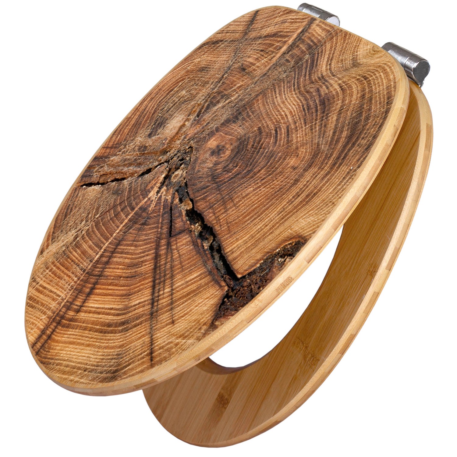 Banjado Design WC Sitz Bambus Holz Toilettendeckel Mit Absenkautomatik Klodeckel WC-Sitz Soft Close Mit Motiv Jahresringe