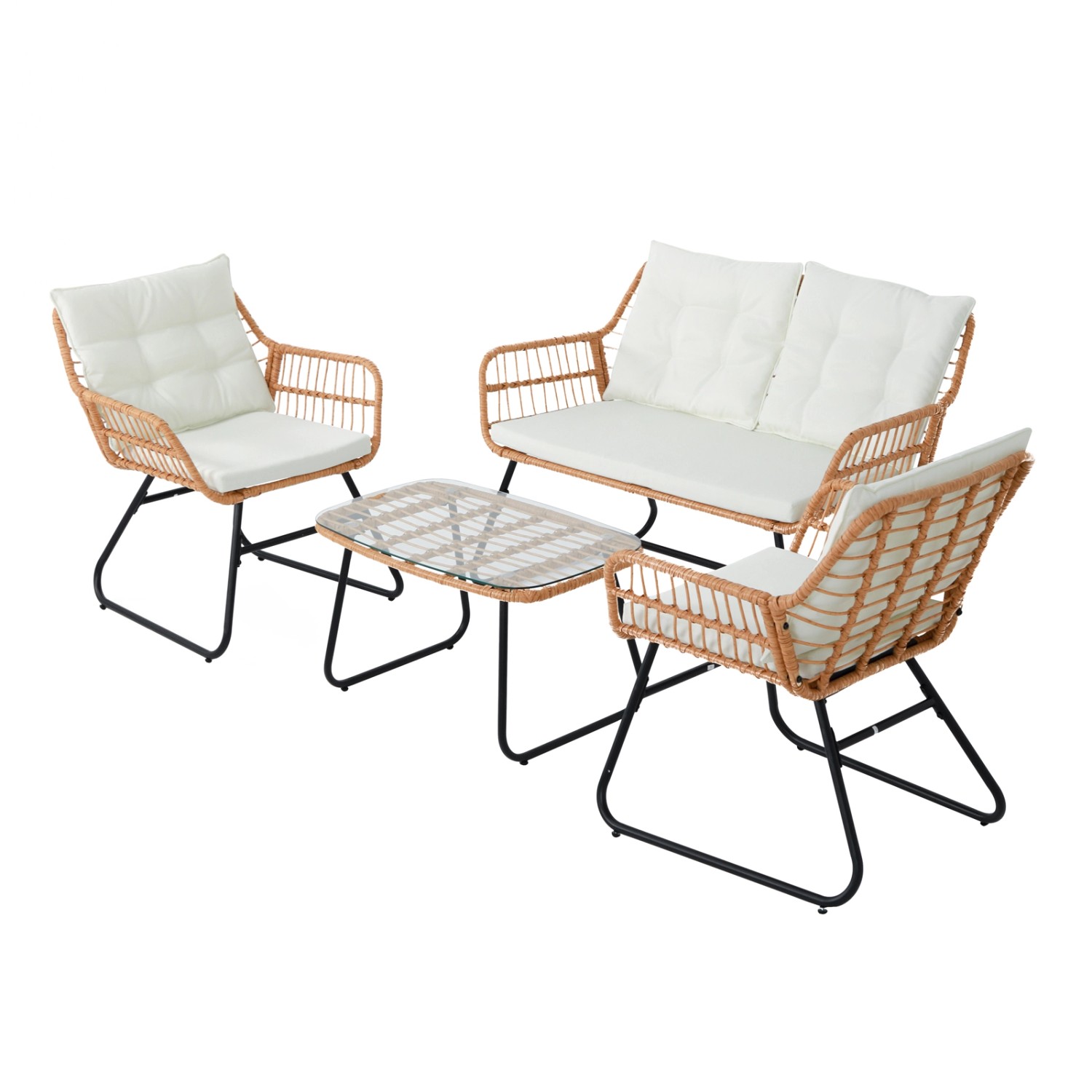 Svita Capri Balkonmöbel-Set Polyrattan Sitzgruppe Outdoor 4-tlg. Gartenlounge Natur