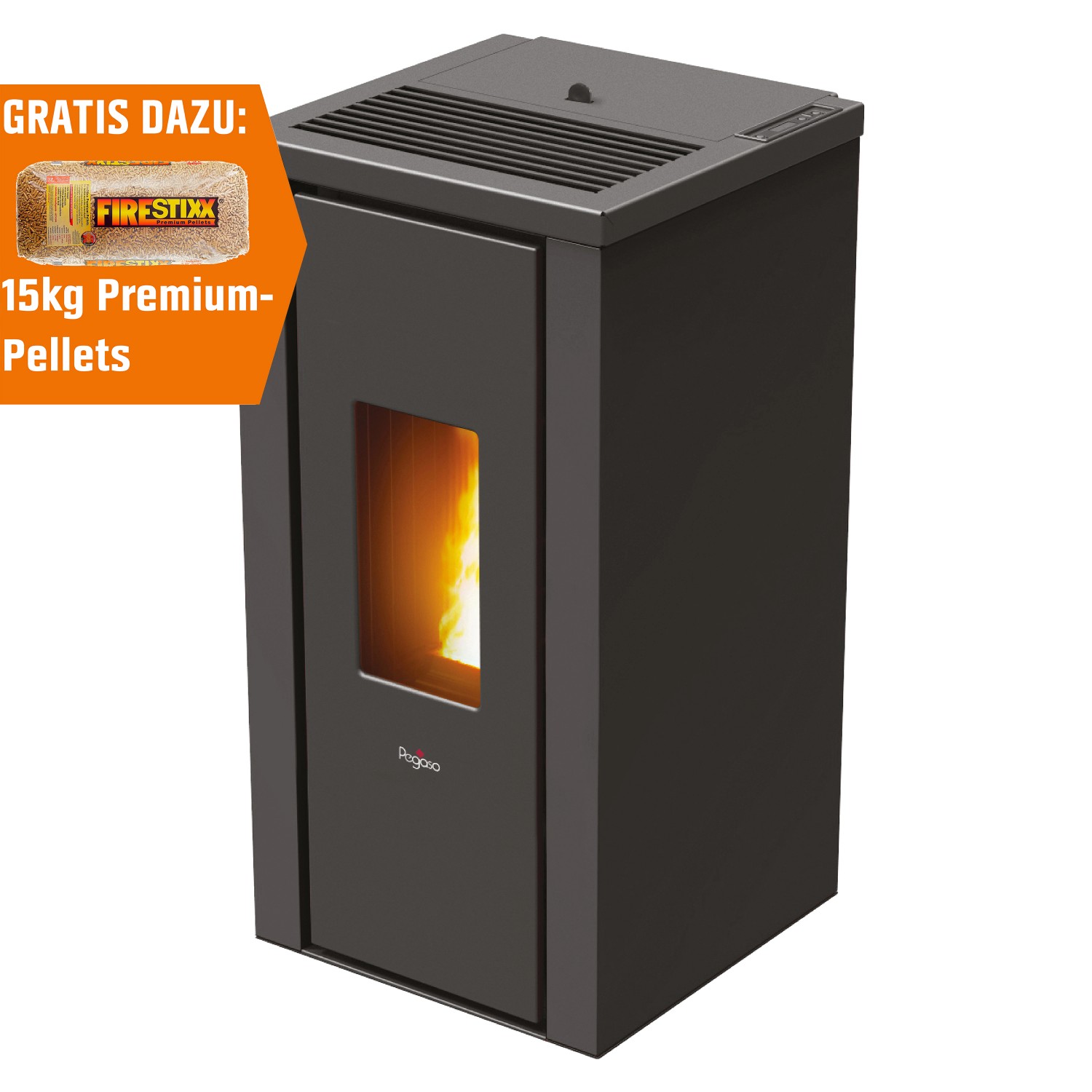 PEGASO Pelletofen Vera Stahl Anthrazit 7 kW mit Automatik