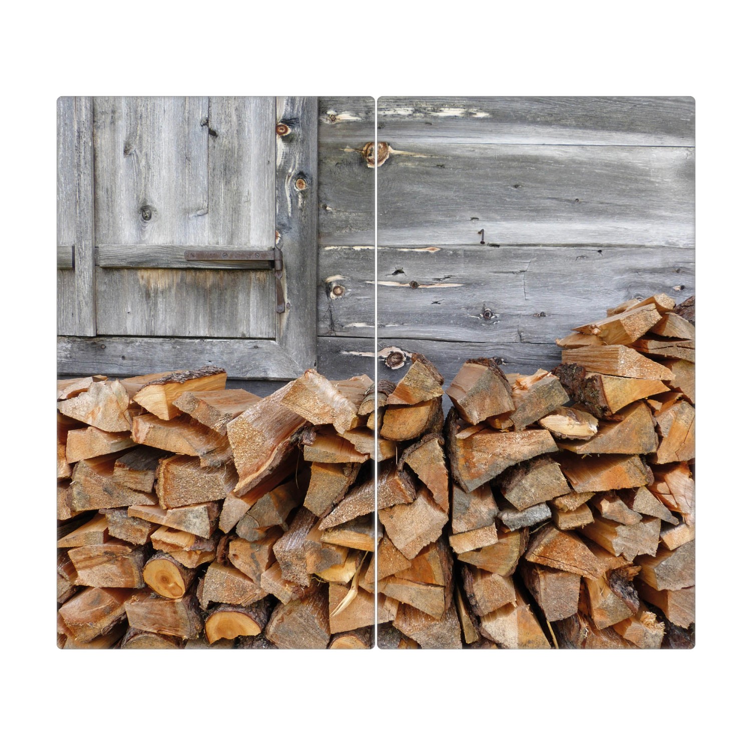 Banjado Herdabdeckplatte Glas 2 Teilig Je 30x52CM Schneidebrett Herdabdeckung Mit Motiv Feuerholz