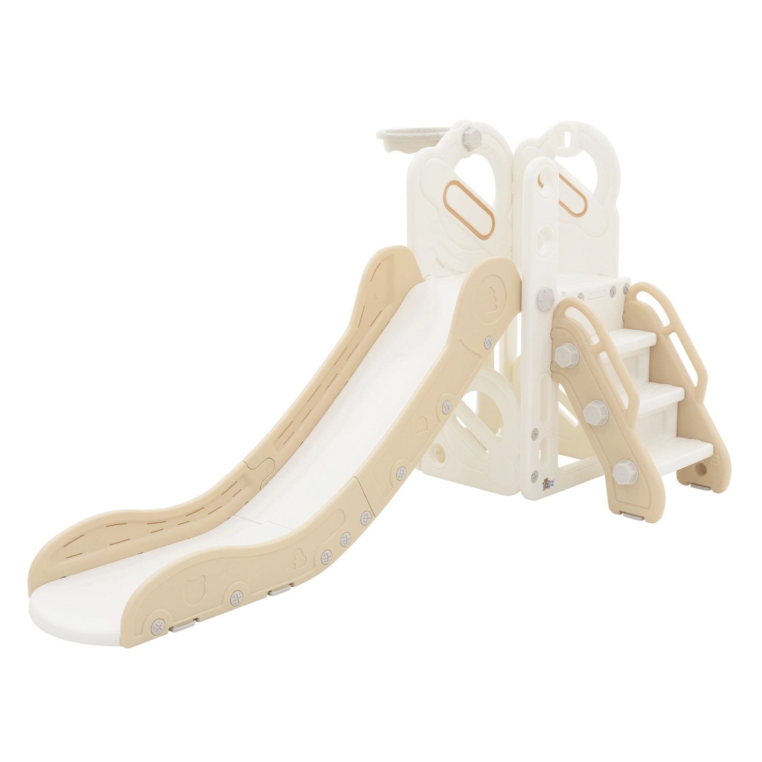 Joyz Kinderrutsche 3in1 mit Turm Basketballkorb Weiß-Beige Kunststoff