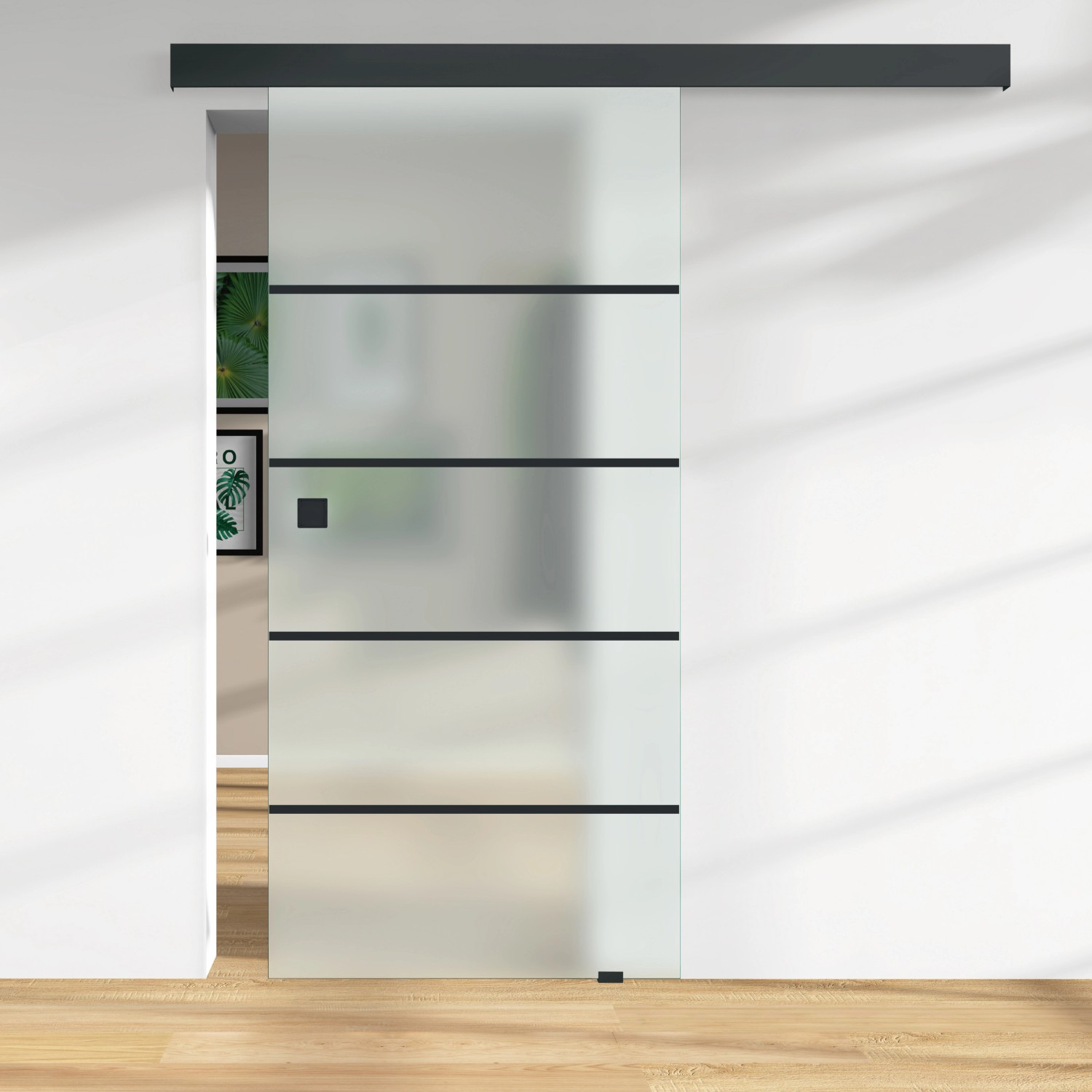 Glasschiebetür ESG satiniert Siebdruck 76/16 Black 2060 x 940 x 8 mm