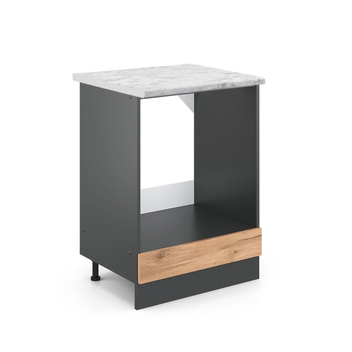 Vicco Herdumbauschrank R-Line Herdschrank Goldkraft Eiche/Anthrazit AP Marmor