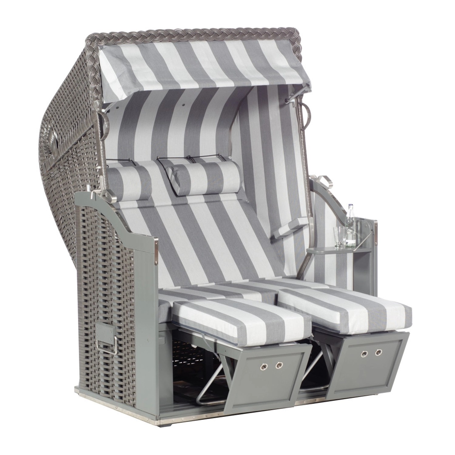 Natur24 Strandkorb Classic Halbliegemodell 2-Sitzer Anthrazit Gestreift