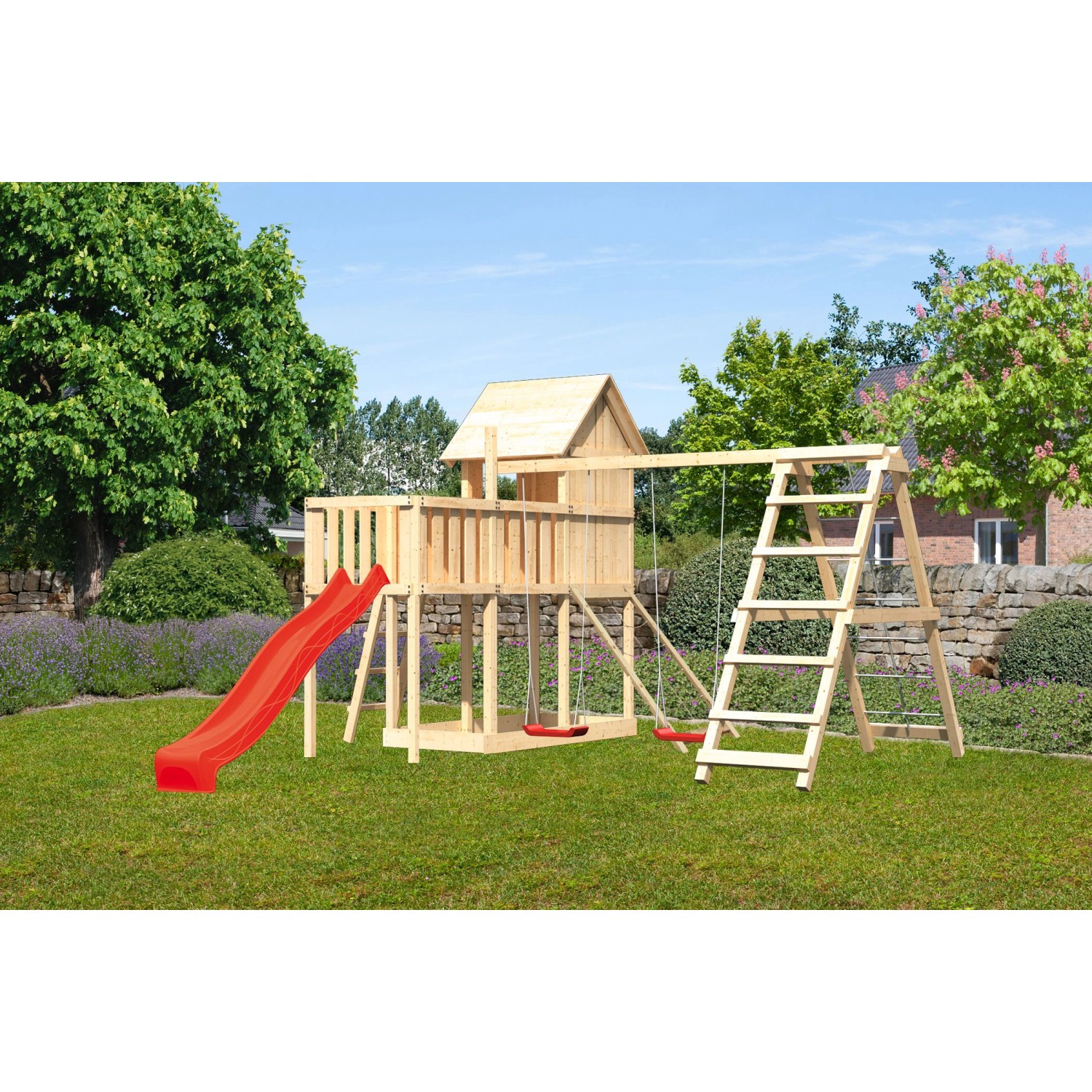 Karibu Stelzenhaus Frieda D.schaukel Kletterg. Plattform Netzrampe Rutsche Rot