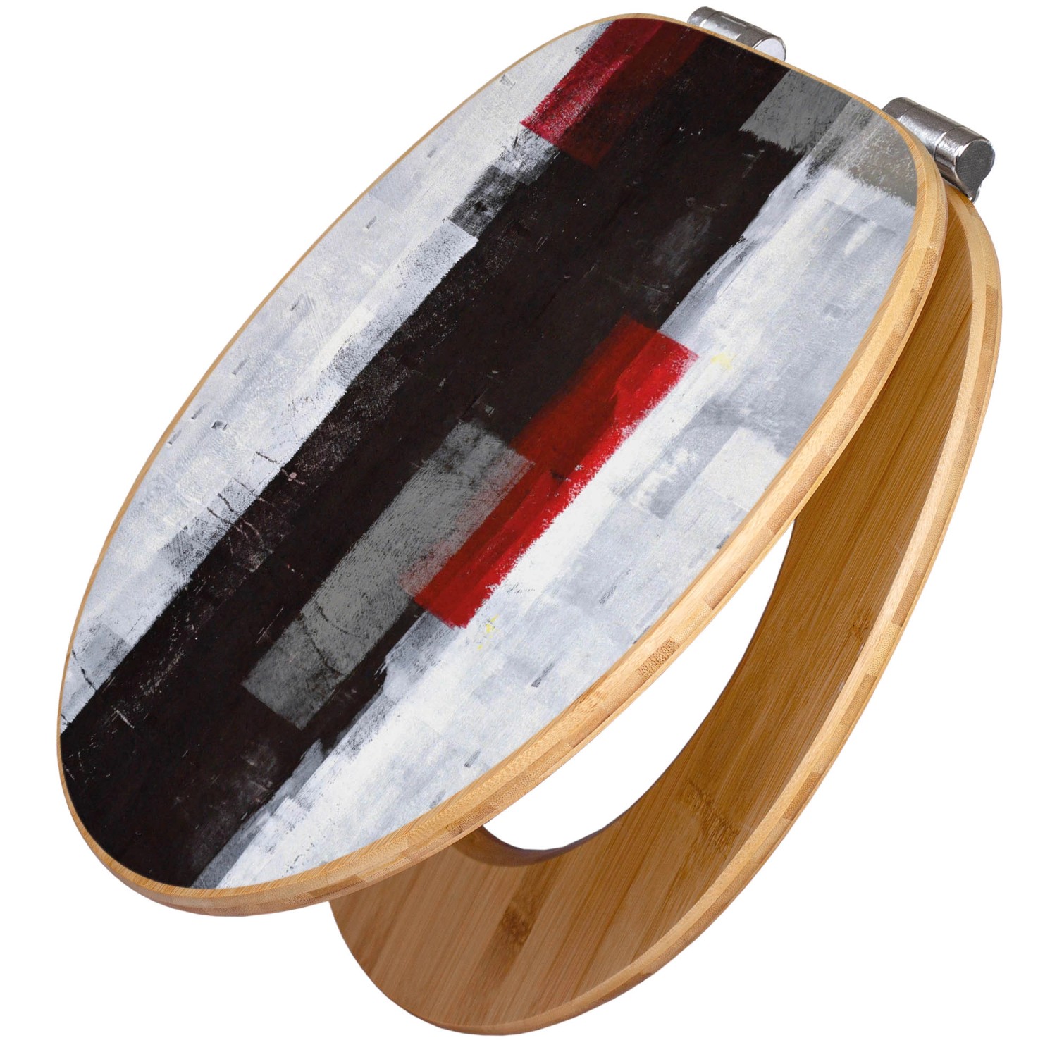 Banjado Design WC Sitz Bambus Holz Toilettendeckel Mit Absenkautomatik Klodeckel WC-Sitz Soft Close Mit Motiv Abstrakt Rot