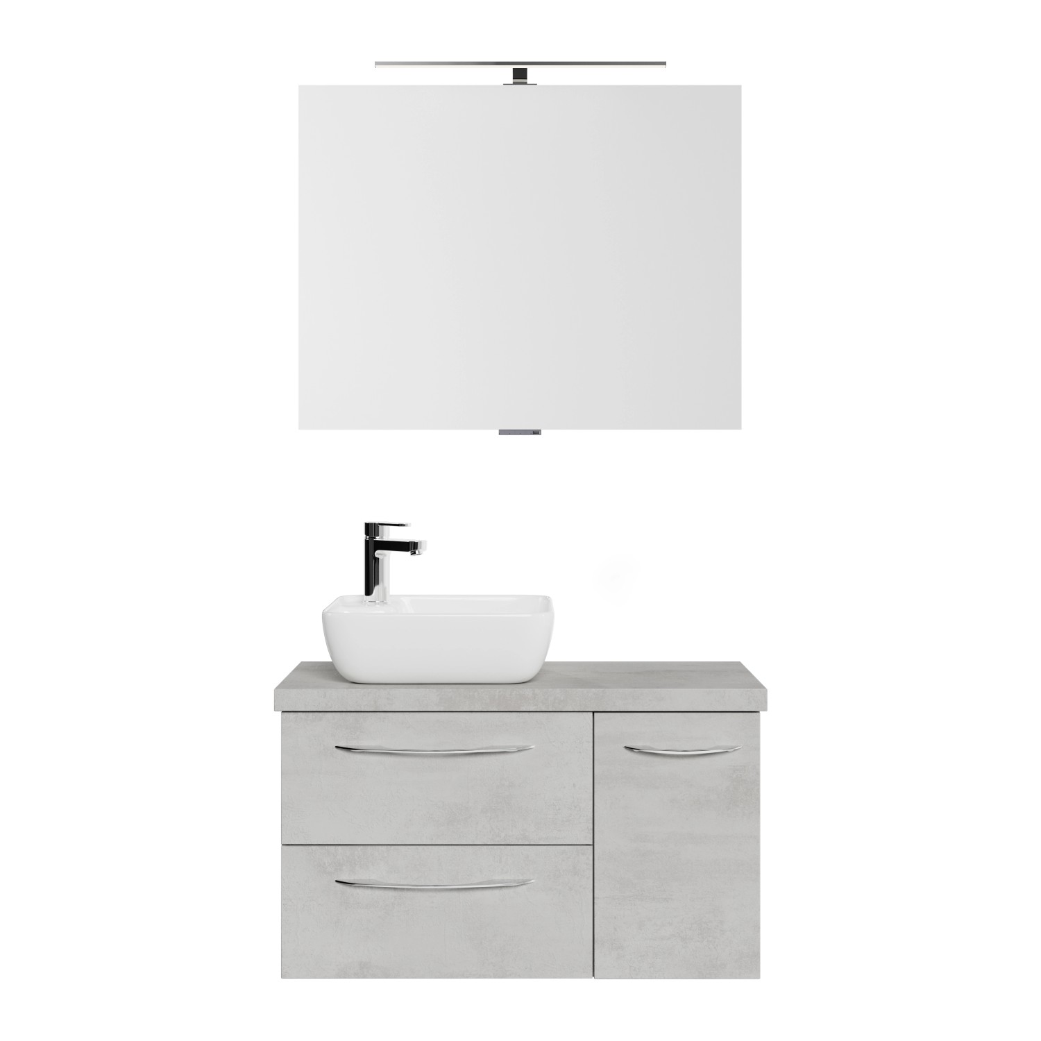 Pelipal Badmöbel-Set Serie 4035 4-tlg. Oxid Hellgrau m. Aufsatzbecken, Spiegel