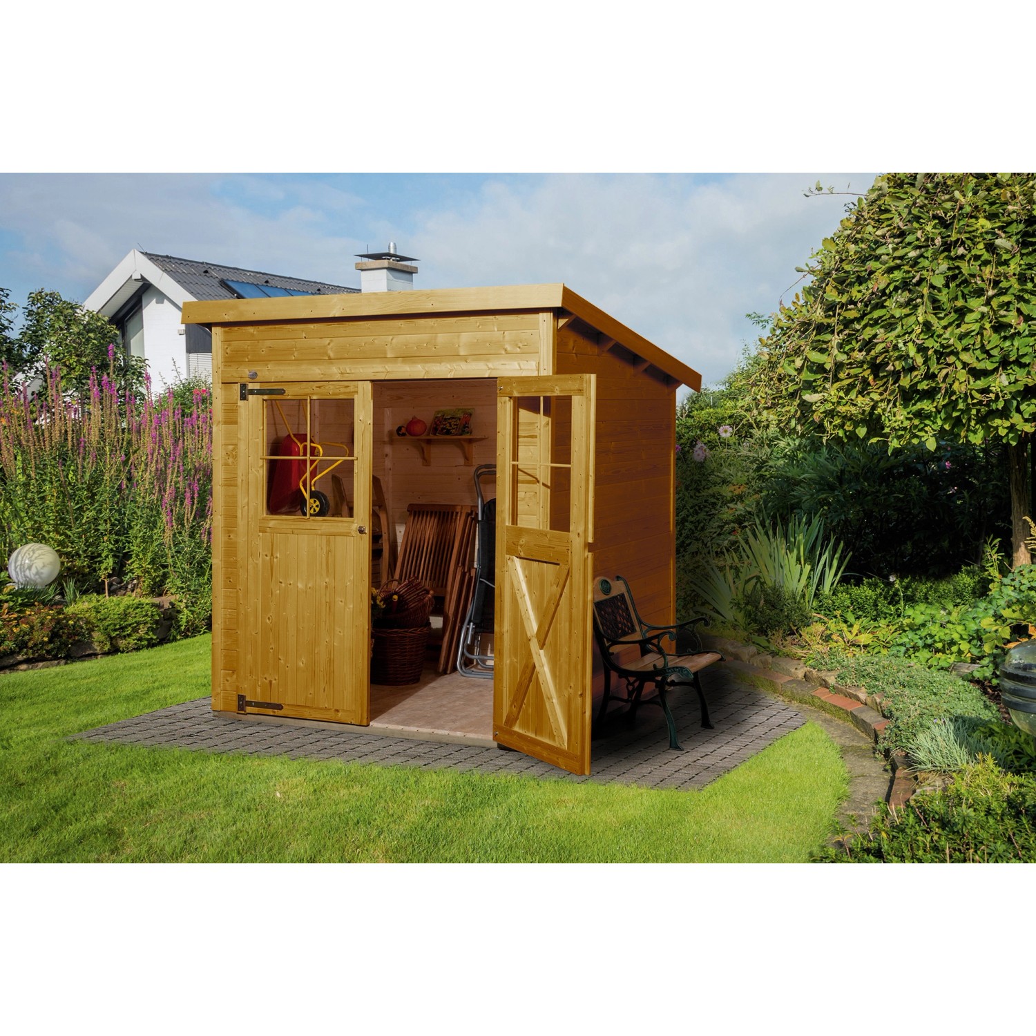 Holz-Gartenhaus 325 Gr. 2 Pultdach Eiche Hell Lasiert 200 cm x 241 cm