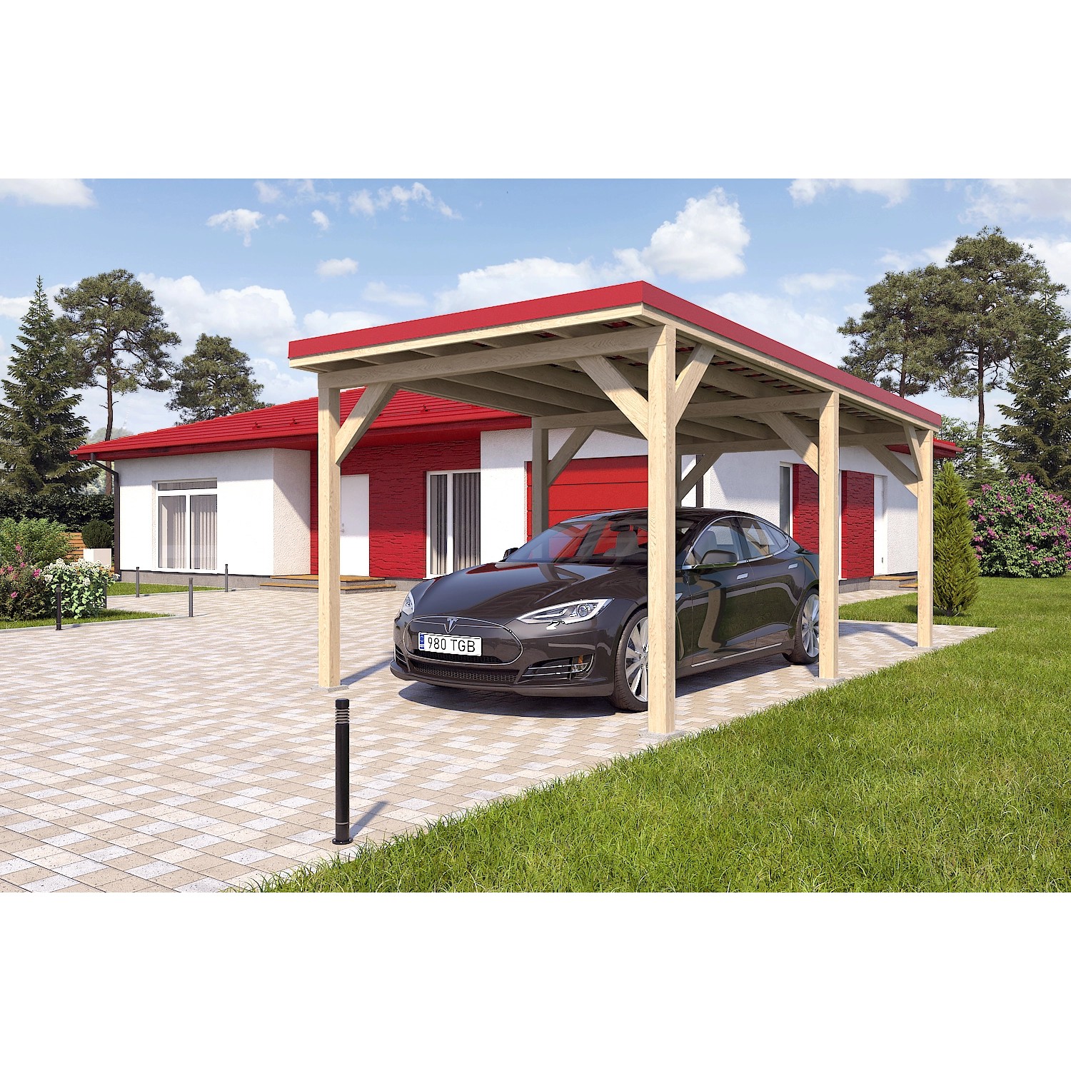 Holzbrüder Carport Ralf 18m² Natur-Rot