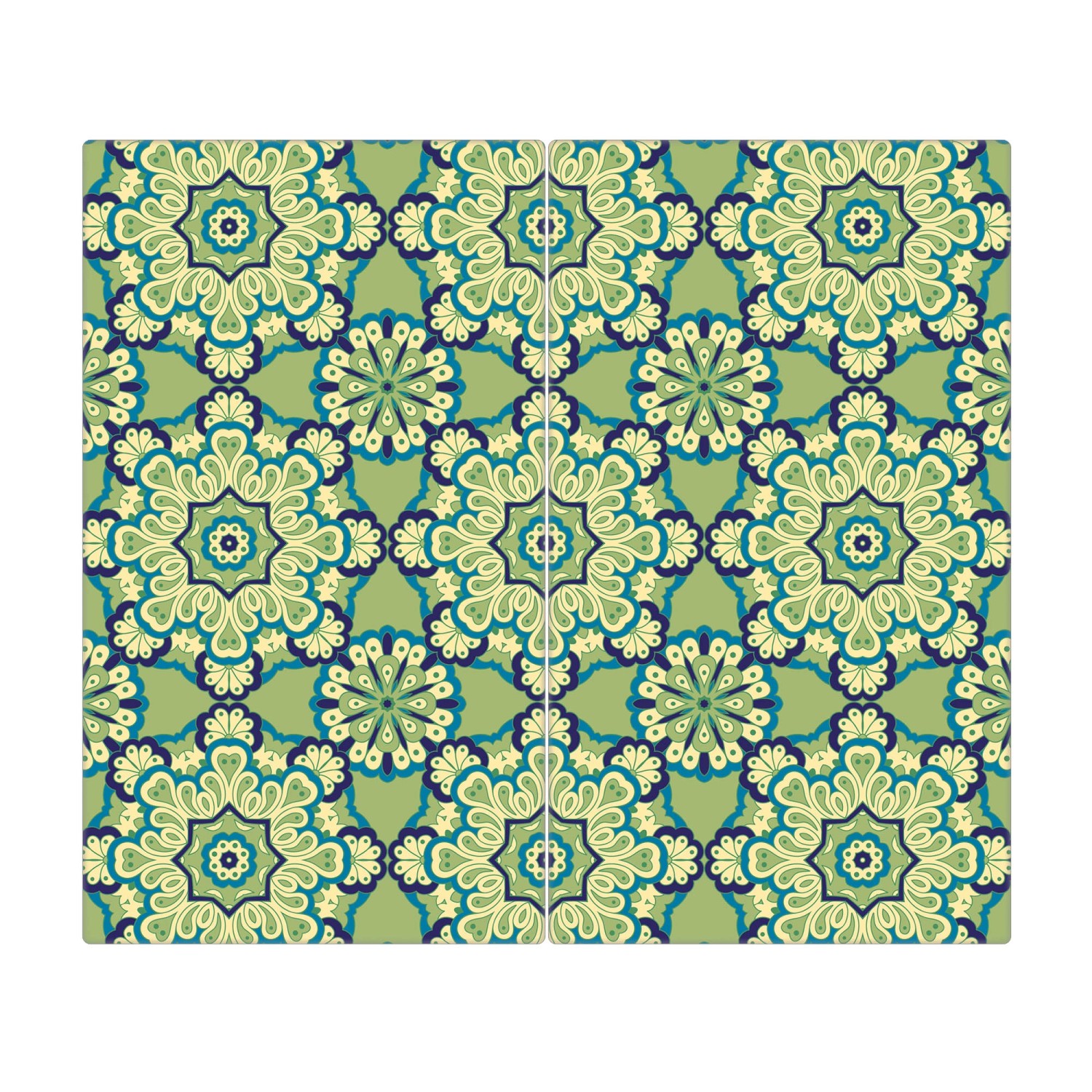Banjado Herdabdeckplatte Glas 2 Teilig Je 30x52CM Schneidebrett Herdabdeckung Mit Motiv Kaleidoscop Grün