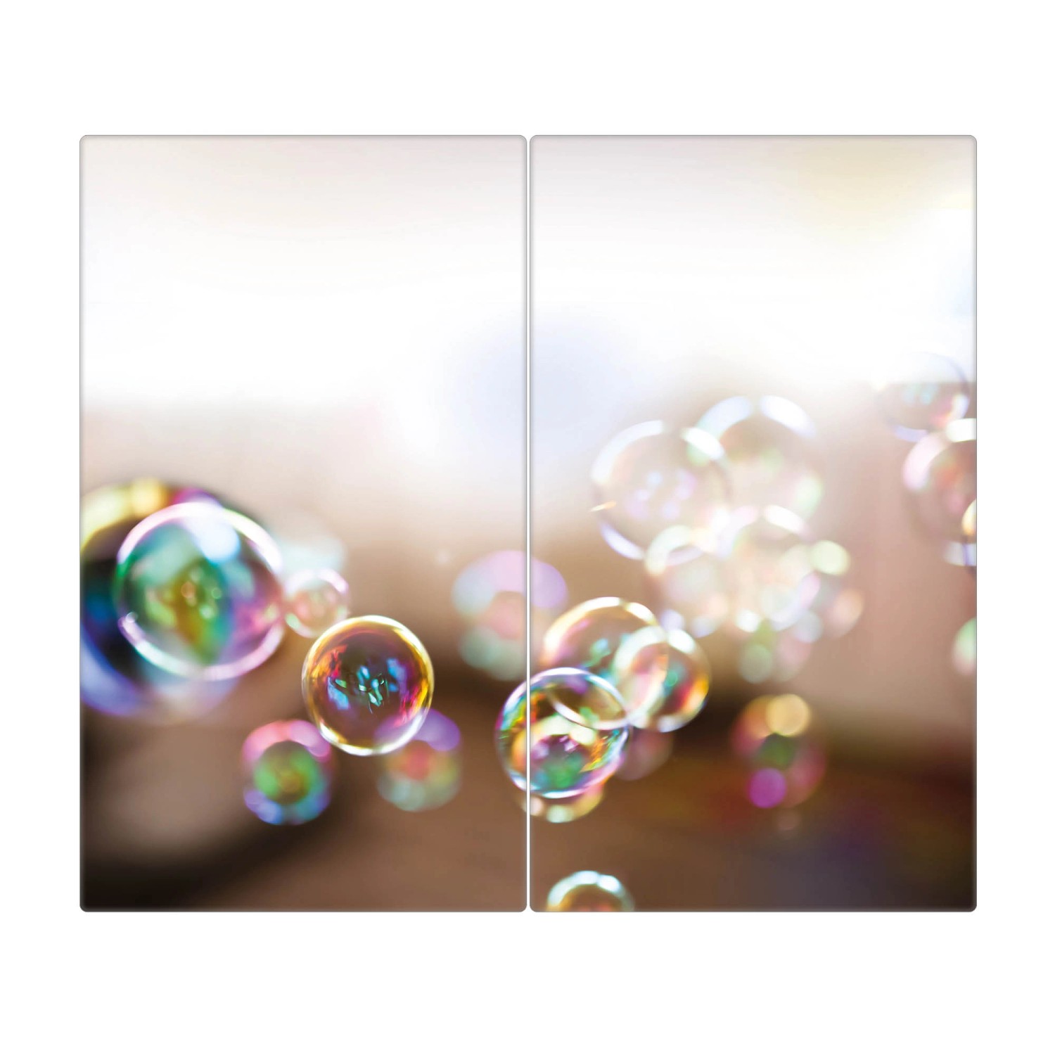 Banjado Herdabdeckplatte Glas 2 Teilig Je 30x52CM Schneidebrett Herdabdeckung Mit Motiv Seifenblasen