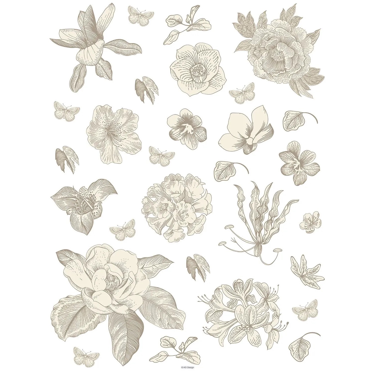 Sanders & Sanders Wandtattoo Blumen Grau 85 x 65 cm 601351