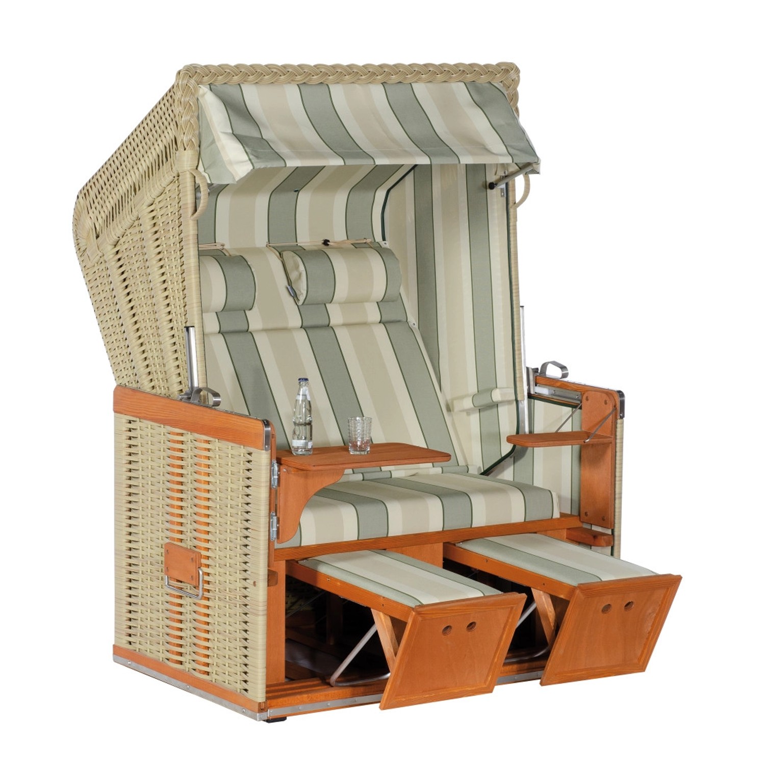 Natur24 Strandkorb Konsul Halbliegemodell 2-Sitzer Seegrasoptik