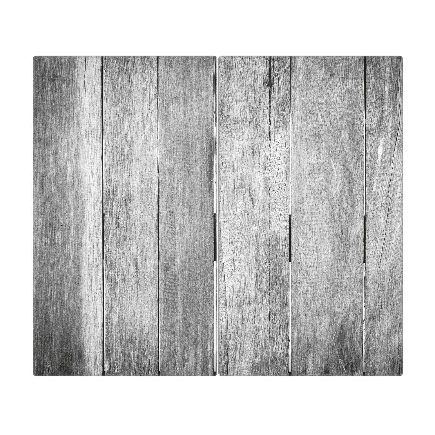Banjado Herdabdeckplatte Glas 2 Teilig Je 30x52CM Schneidebrett Herdabdeckung Mit Motiv Holz Monochrom