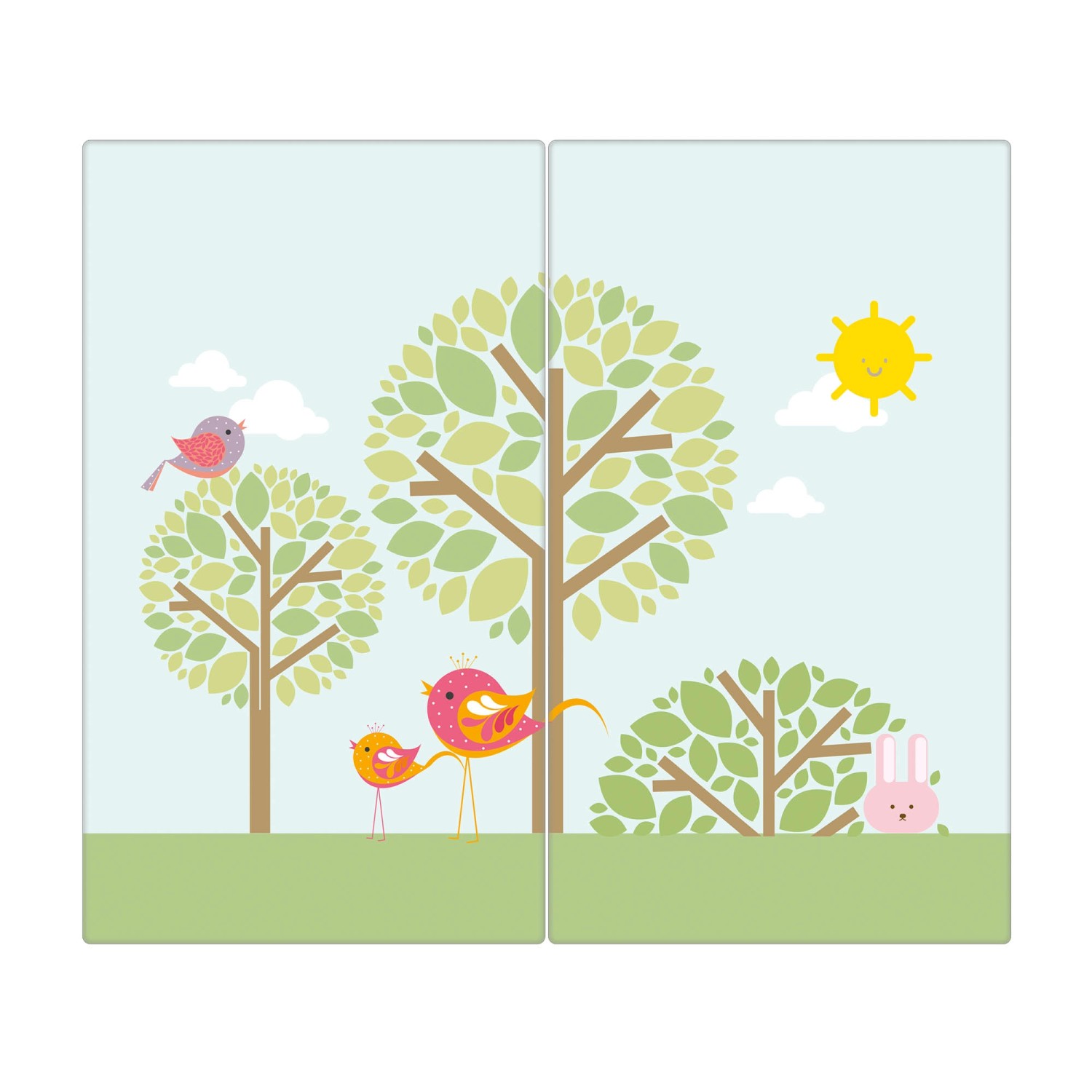 Banjado Herdabdeckplatte Glas 2 Teilig Je 30x52CM Schneidebrett Herdabdeckung Mit Motiv Drei Bäume