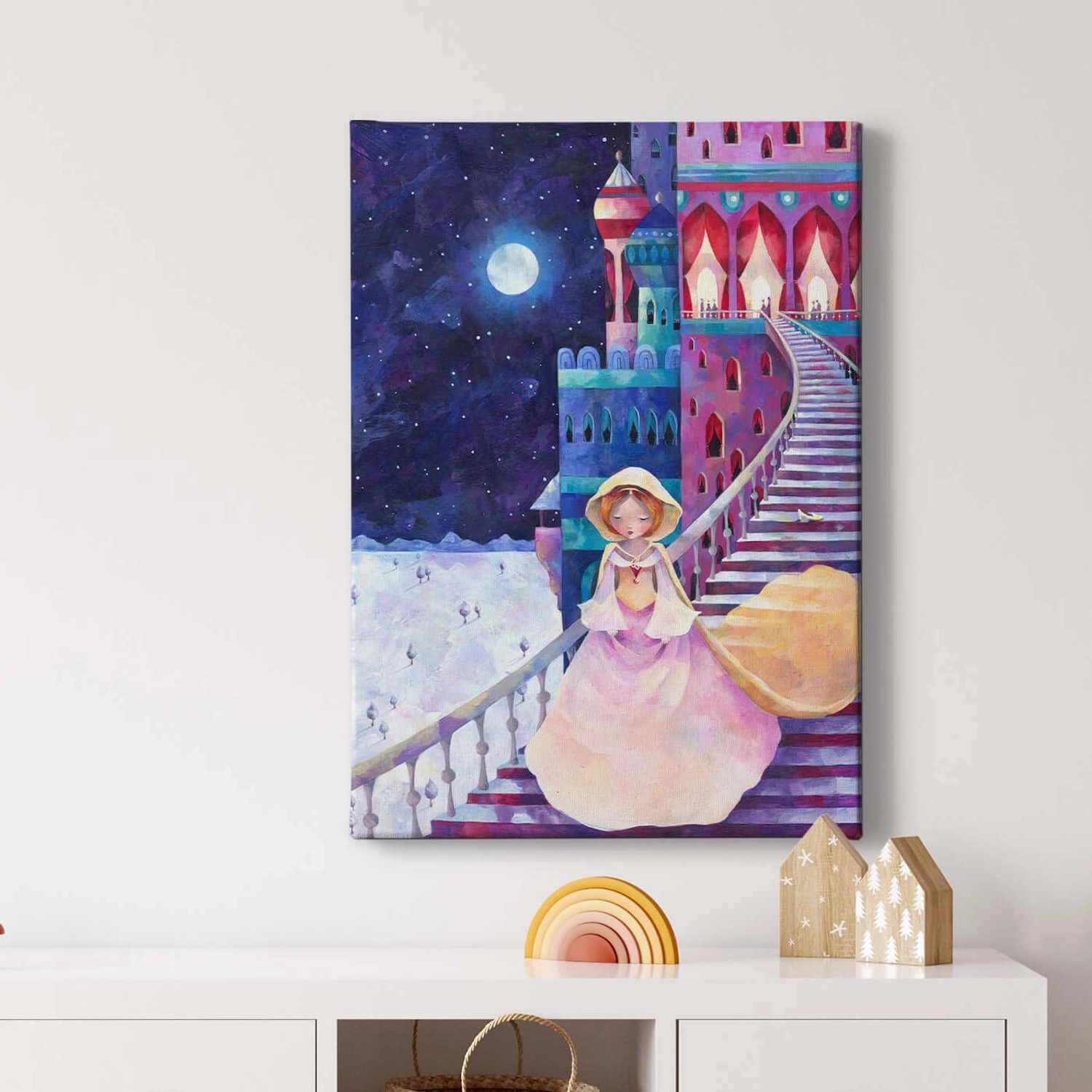 Bricoflor Cinderella Bild Auf Leinwand Mädchenzimmer Wandbild Mit Märchen Motiv In Pink Und Blau Kinderzimmer Leinwand Bild Mit Schloss Und Prinzessin