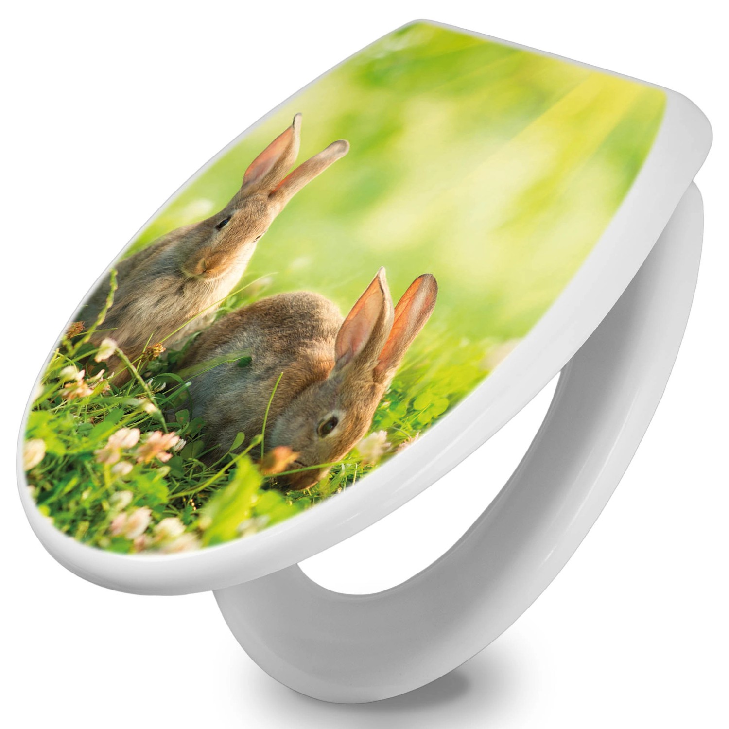 Banjado Toilettendeckel Mit Absenkautomatik WC-Sitz Soft Close Weiß Hygienischer Duroplast Leichte Montage Mit Motiv Drei Hasen