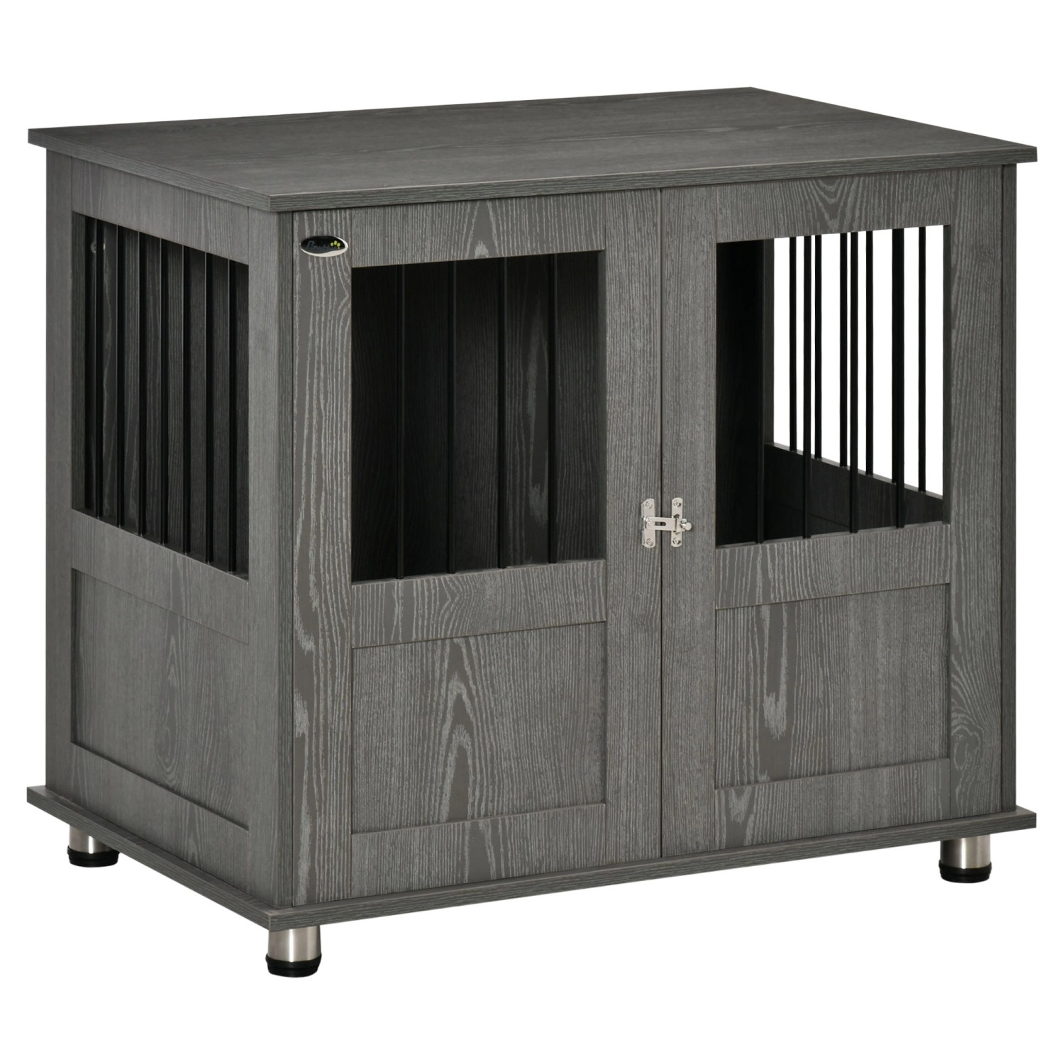 PawHut Hundekäfig Hundehütte Spanplatte Stahl Grau 85L x 55B x 75H cm