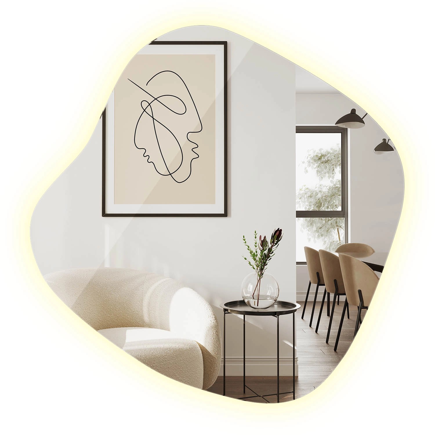 Tulup LED Spiegel LED Spiegel Unregelmäßig 77x76,6 cm Boho LED SpiegelGroßer LED Badspiegel Unregelmäßig Neutralweiß 4000K