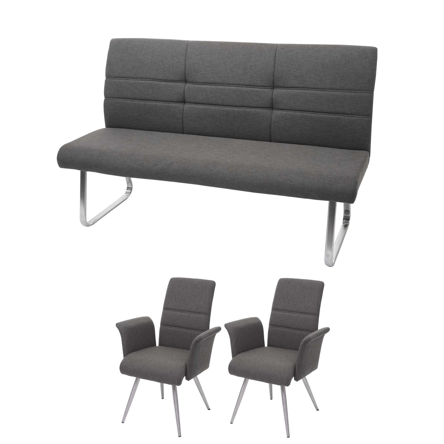 MCW Esszimmer-Set G55 Bank Küchenstuhl Stuhl+Armlehne Grau-Braun Bank 160cm