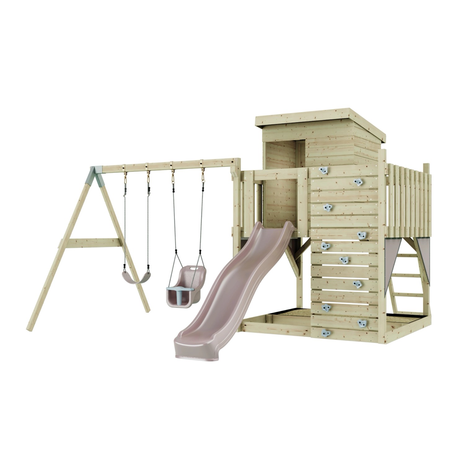 PolarPlay Spielturm Björn, mit Babyschaukel, Altrosa