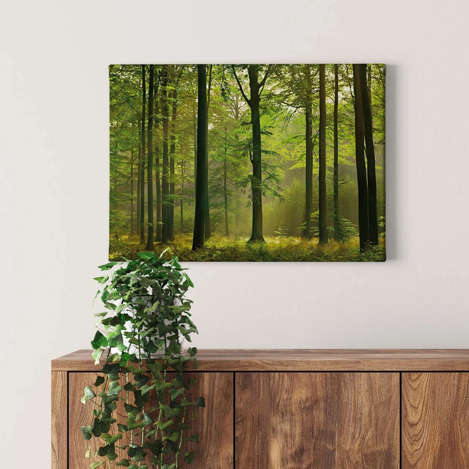Bricoflor Wald Bild Auf Leinwand In Grün Wohnzimmer Und Schlafzimmer Bild Mit Wald Und Sonnenstrahlen Herbstwald Leinwandbild Auf Keilrahmen