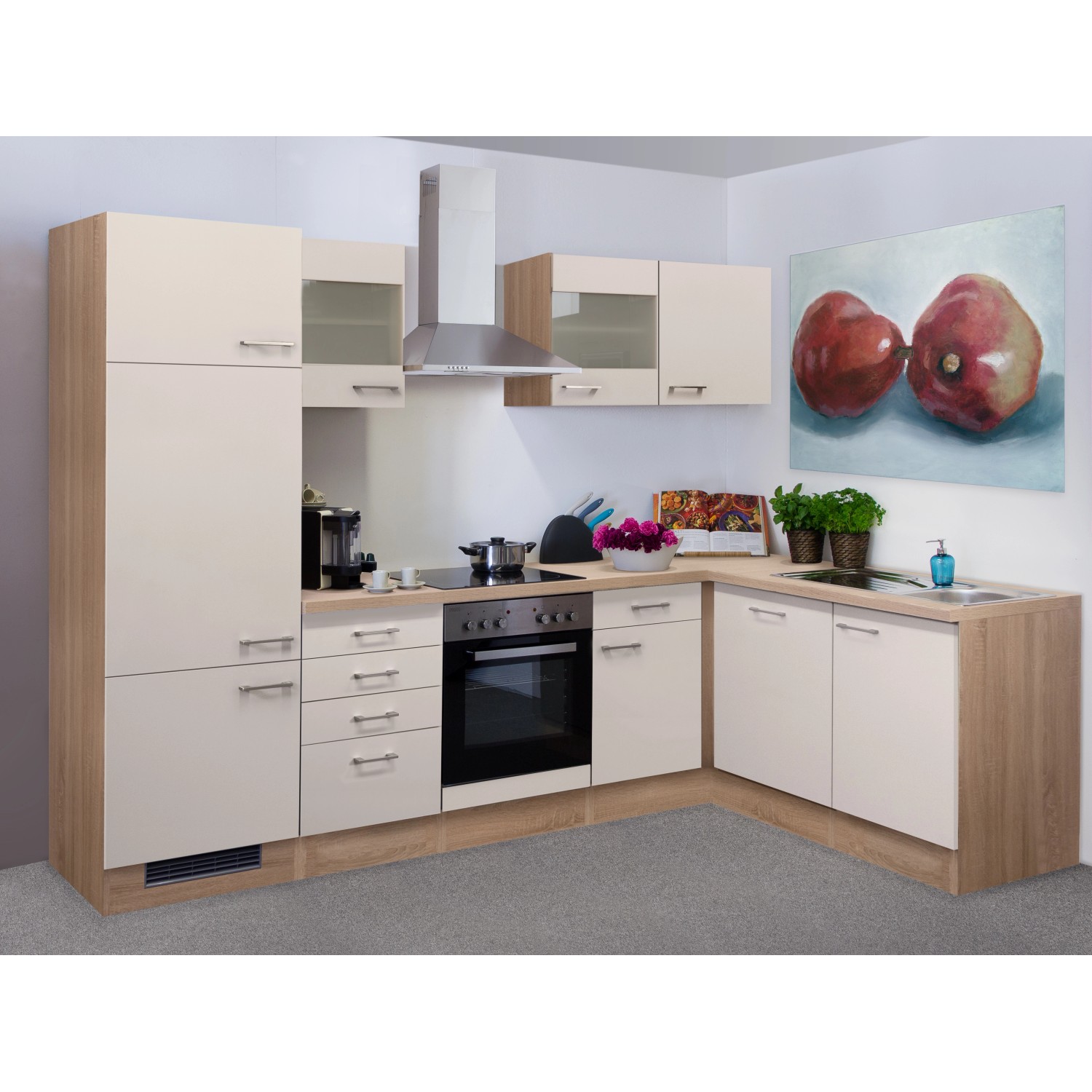 Flex-Well Exclusiv Winkelküche Orlando 280 cm Kaschmir Glanz-Sonoma Eiche