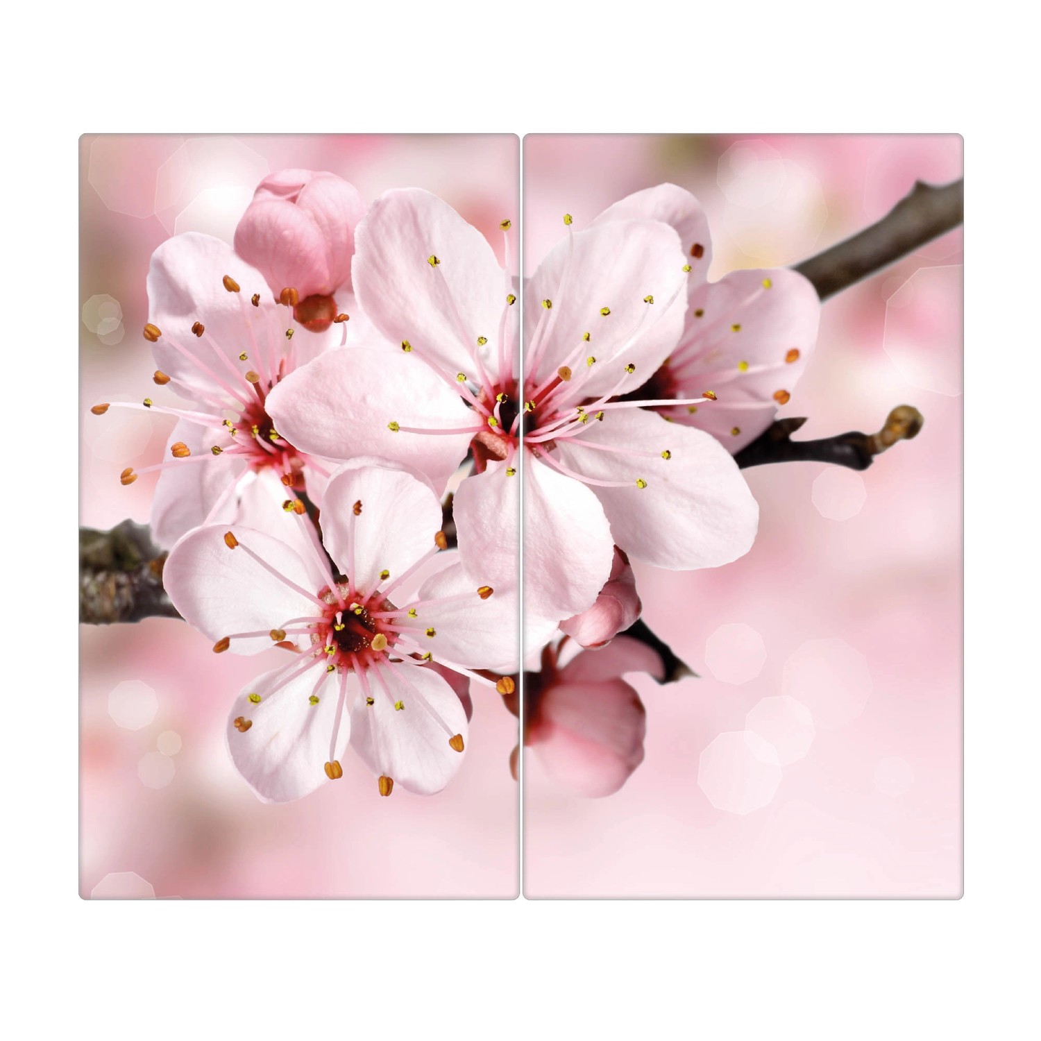 Banjado Herdabdeckplatte Glas 2 Teilig Je 30x52CM Schneidebrett Herdabdeckung Mit Motiv Japanische Kirsche