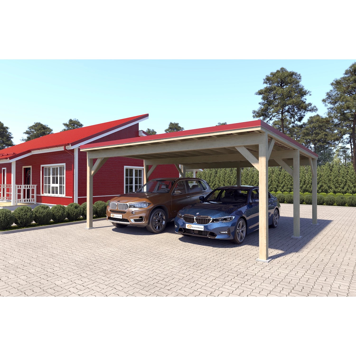 Holzbrüder Carport Ralf 36m² 150kg/m² Imprägniert-Rot