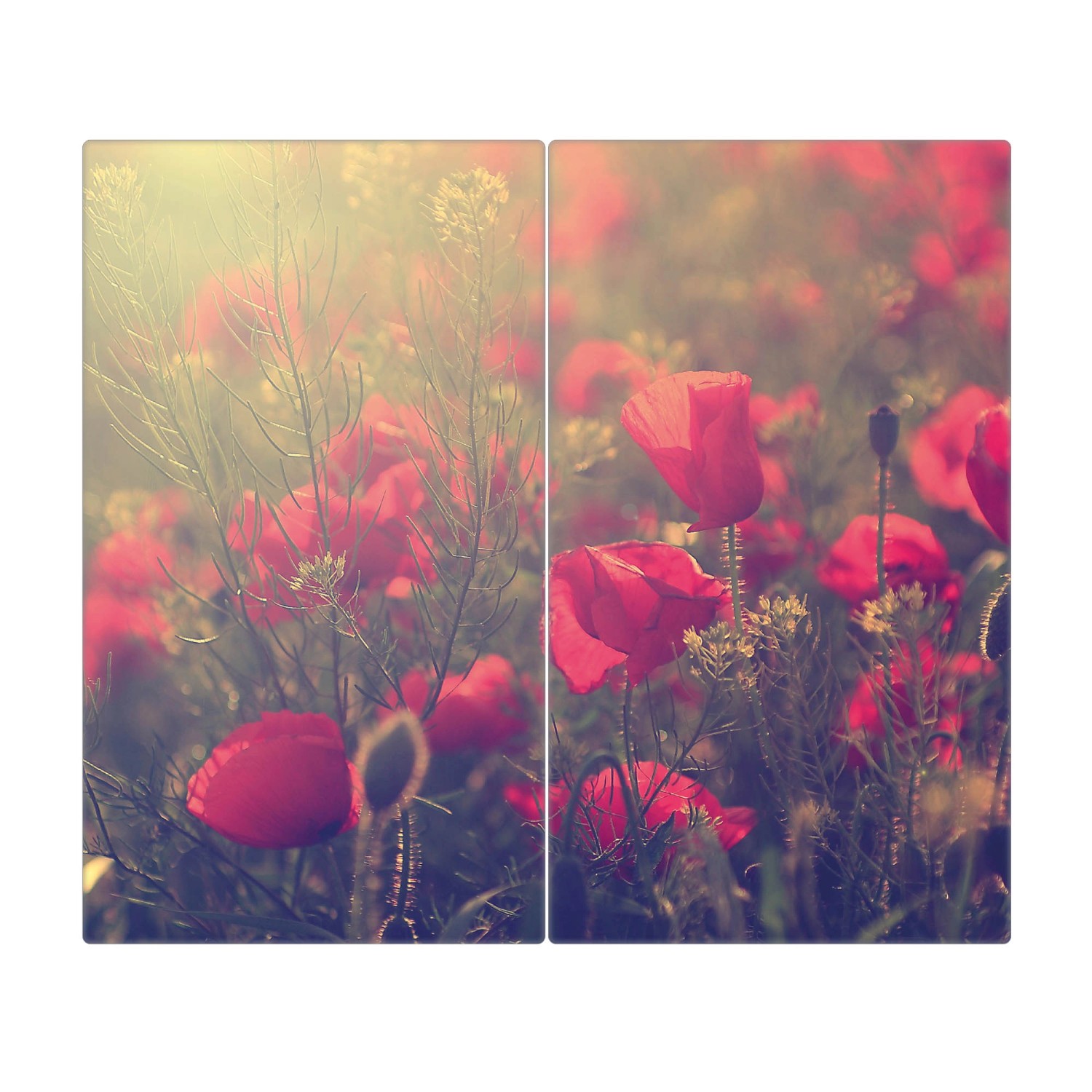 Banjado Herdabdeckplatte Glas 2 Teilig Je 30x52CM Schneidebrett Herdabdeckung Mit Motiv Mohn