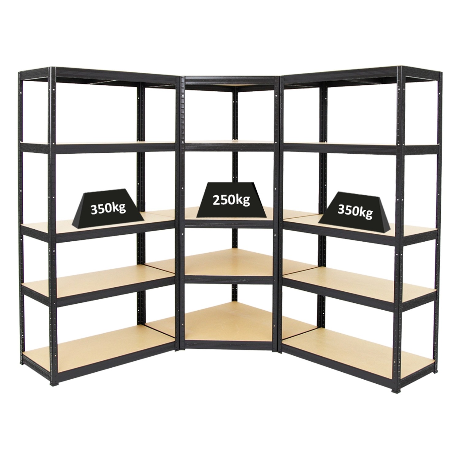 PROREGAL Mega Deal 1x Eckregal & 2x Schwerlastregal Slim Elephant S Fachlast 250 & 350 kg Schwarz