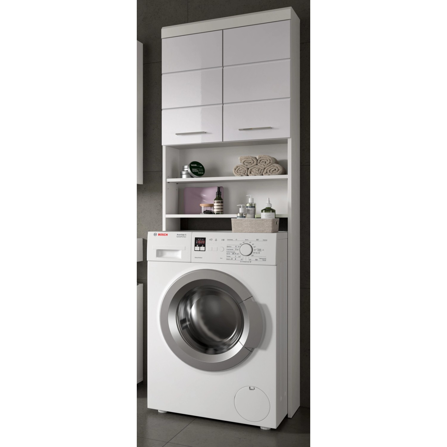 Inn.Furn Waschmaschinenschrank in Weiß Hochglanz 63 x 191 cm Shawn