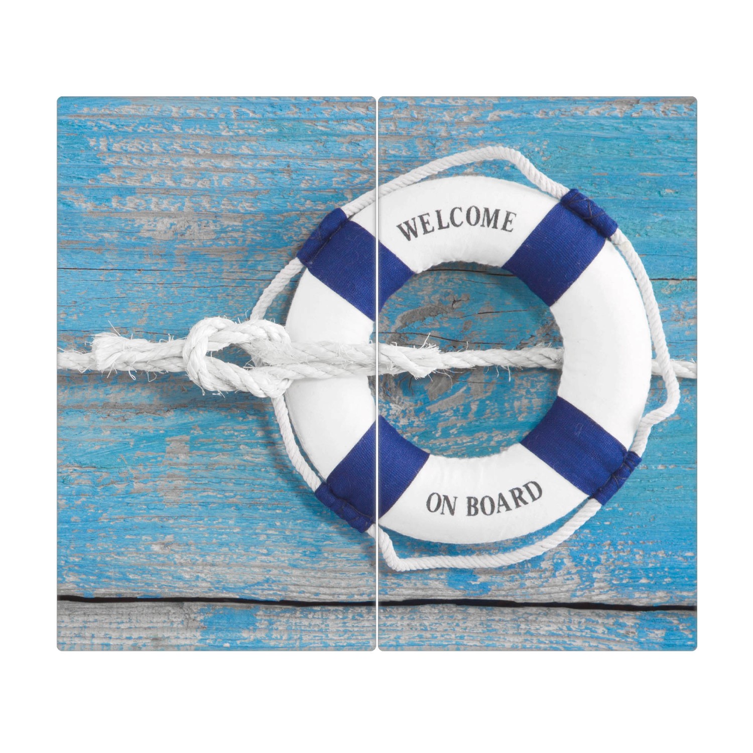 Banjado Herdabdeckplatte Glas 2 Teilig Je 30x52CM Schneidebrett Herdabdeckung Mit Motiv Blauer Rettungsring