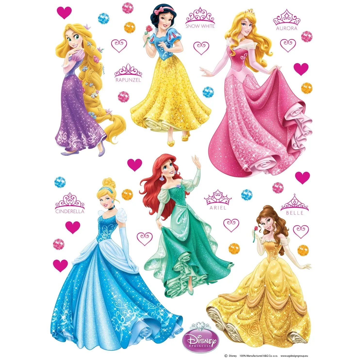 Disney Wandtattoo Prinzessinnen Gelb Grün Rosa und Blau 42,5 x 65 cm 600130